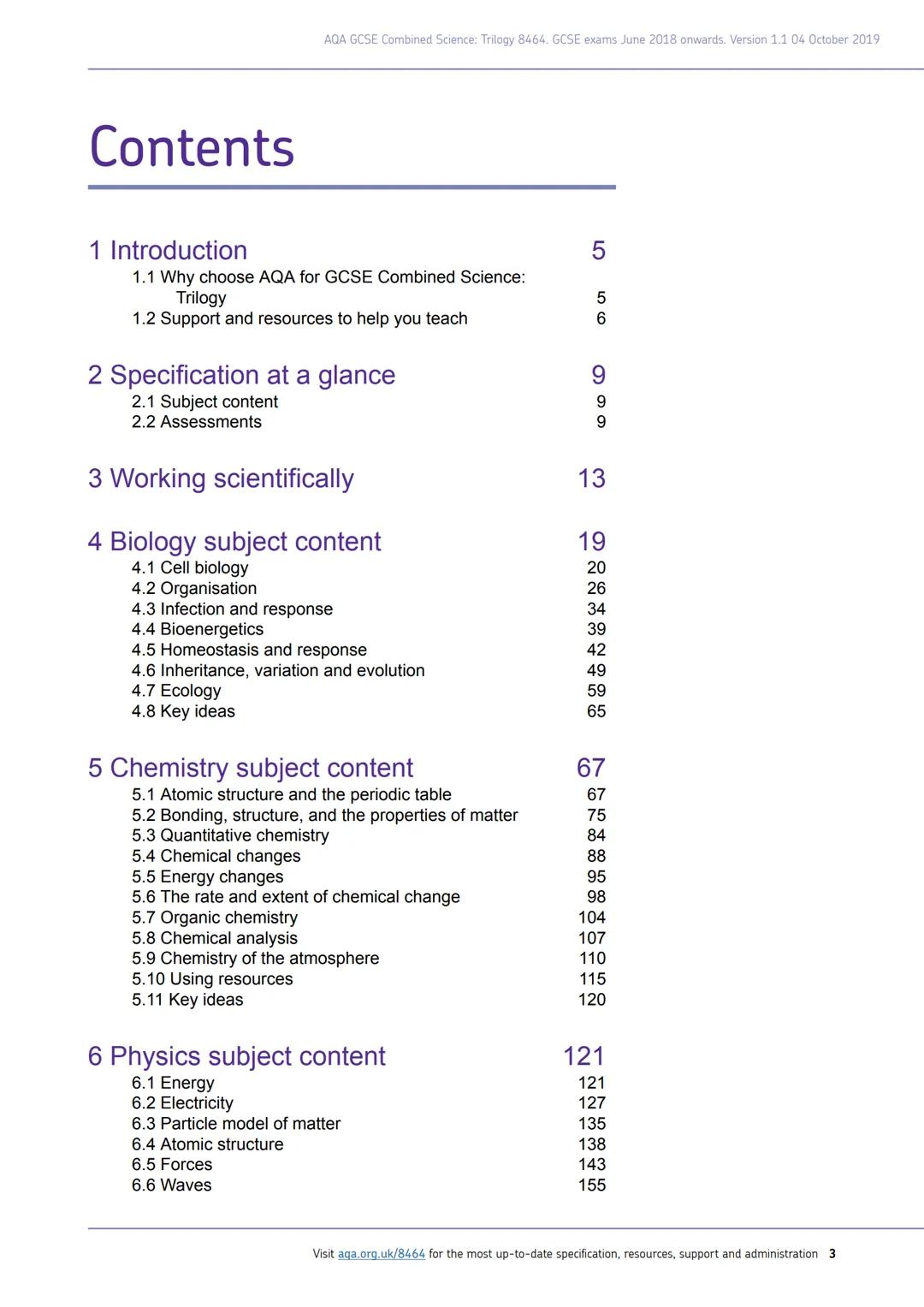 AQA
Realising potential
GCSE
COMBINED
SCIENCE:
TRILOGY
(8464)
Specification
For teaching from September 2016 onwards
For exams in 2018 onwar