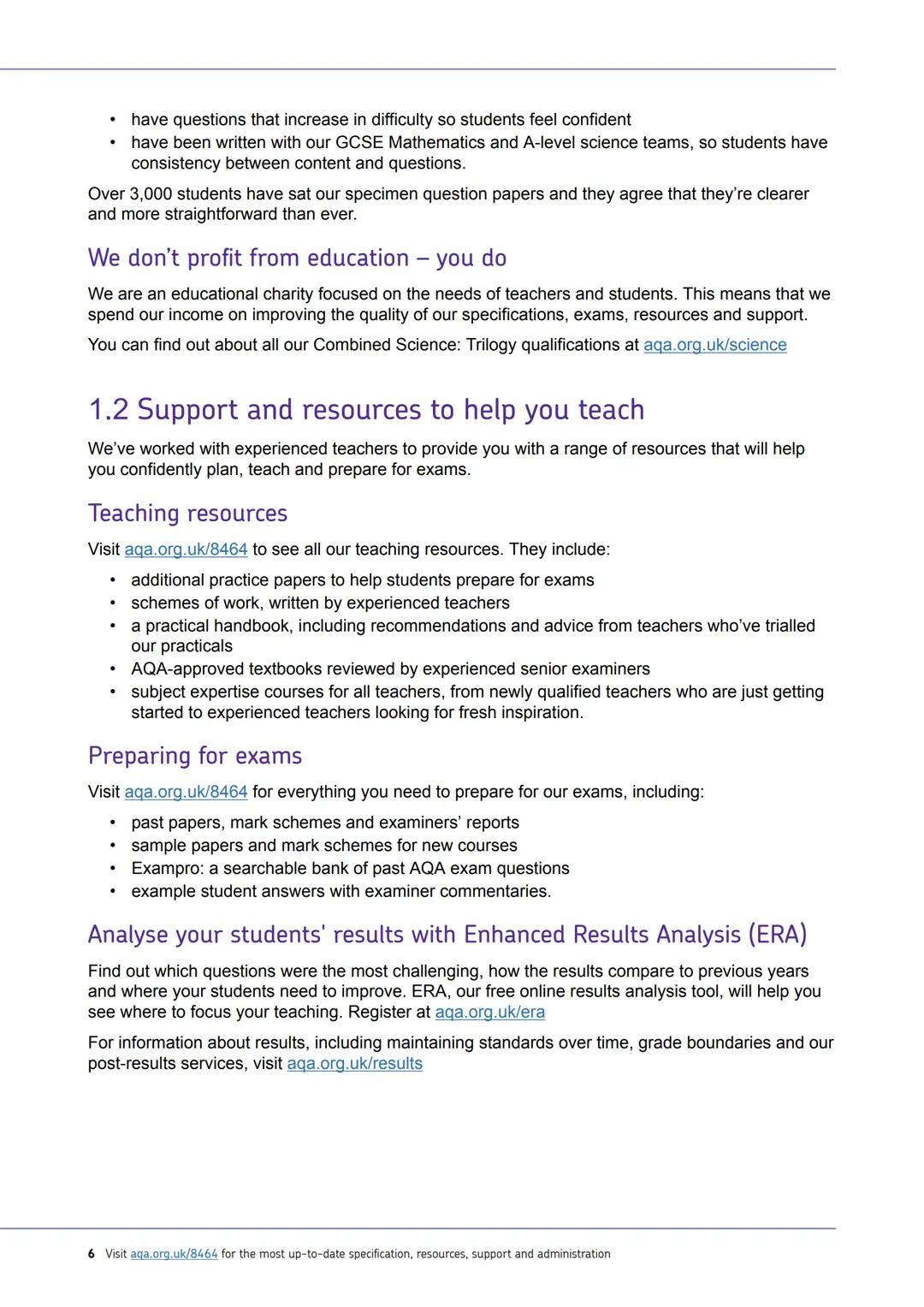 AQA
Realising potential
GCSE
COMBINED
SCIENCE:
TRILOGY
(8464)
Specification
For teaching from September 2016 onwards
For exams in 2018 onwar
