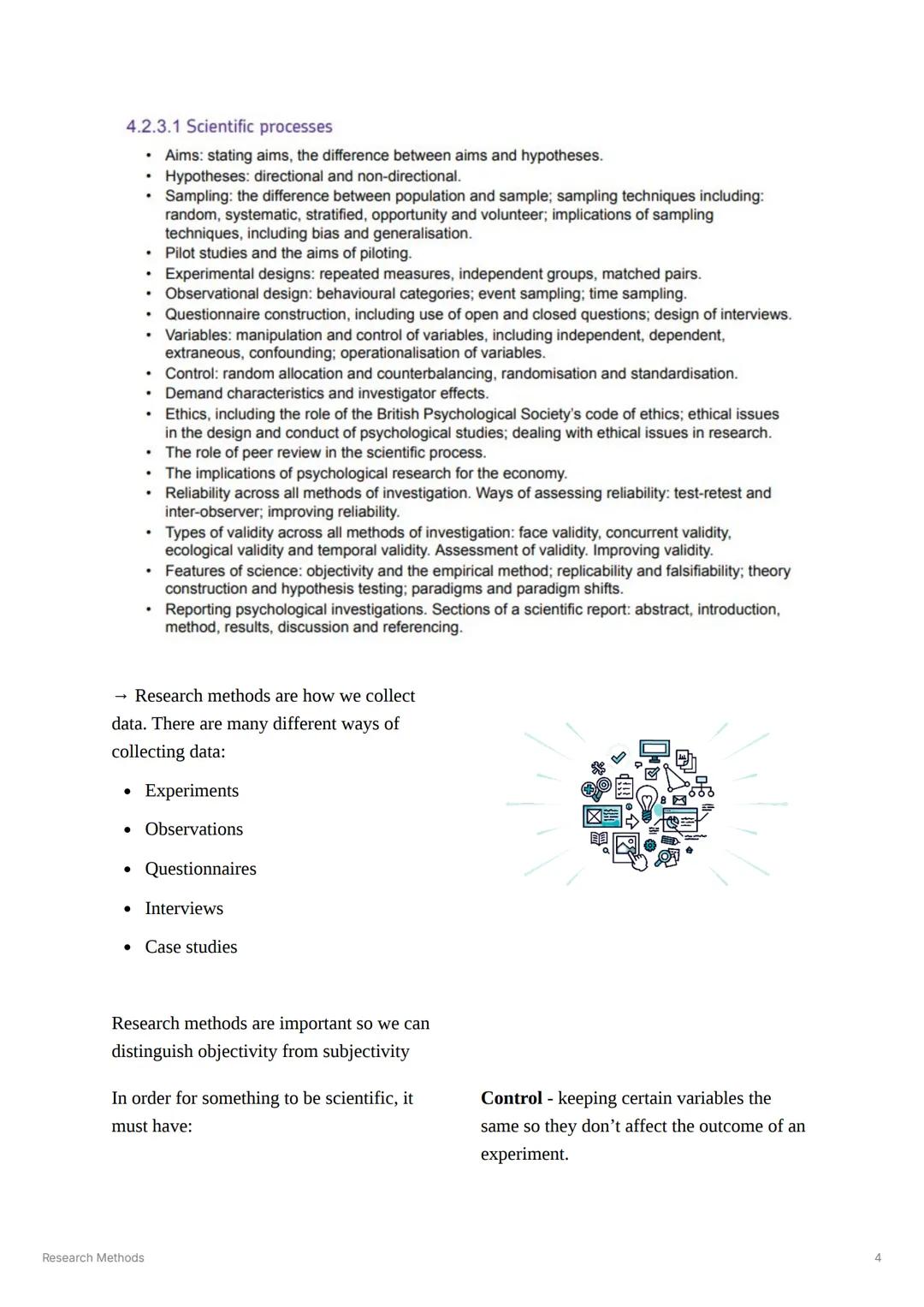 4.2.3.1 Scientific processes
โข Aims: stating aims, the difference between aims and hypotheses.
โข
.
โข
Hypotheses: directional and non-directi