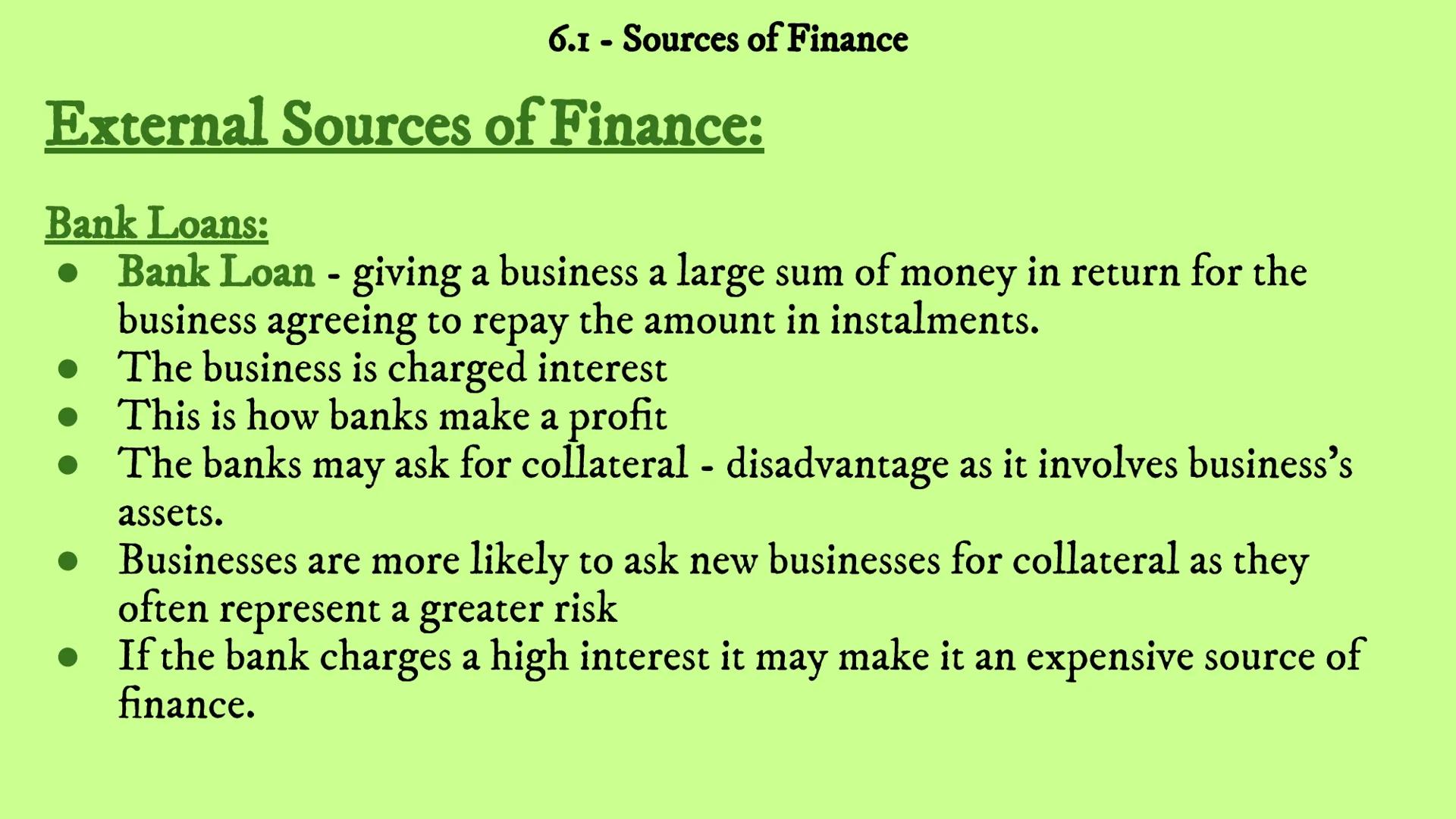 # Business Revision
## Unit 6 - Finance
### 6.1 6.2 6.3 6.4 6.I - Sources of Finance Reasons for raising finance:
New Businesses:
6.1 -