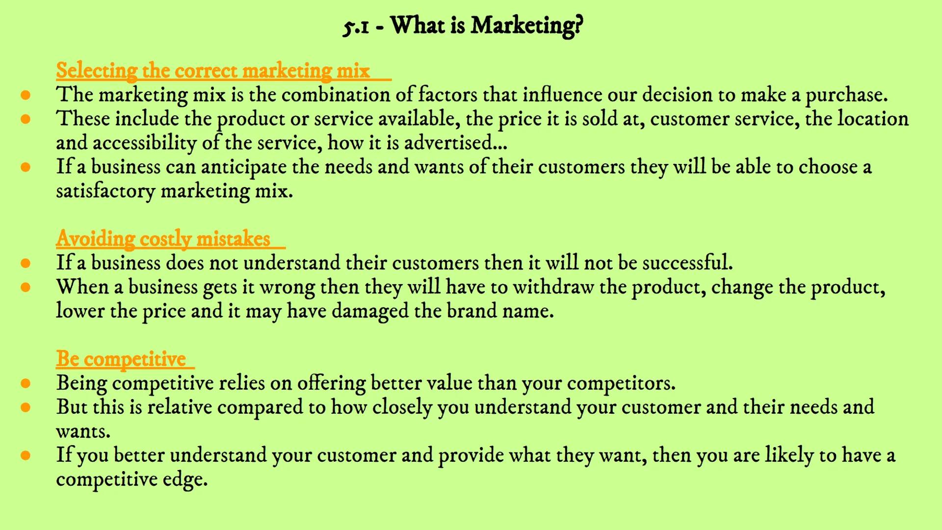 # Business Revision
# Unit 5 - Marketing
## 5.1 5.2 5.3 5.4 5.5 5.6 # 5.1 - What is Marketing? 5.1 - What is Marketing?
• Marketing – The