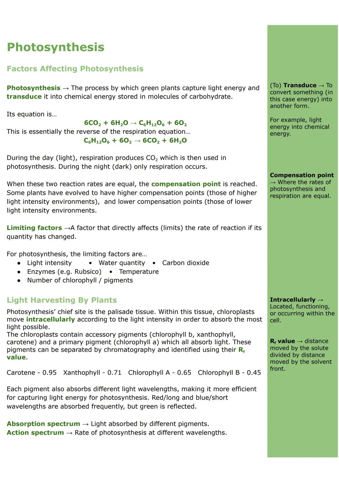 Photosynthesis - Biology; A2 Level; Unit 3
