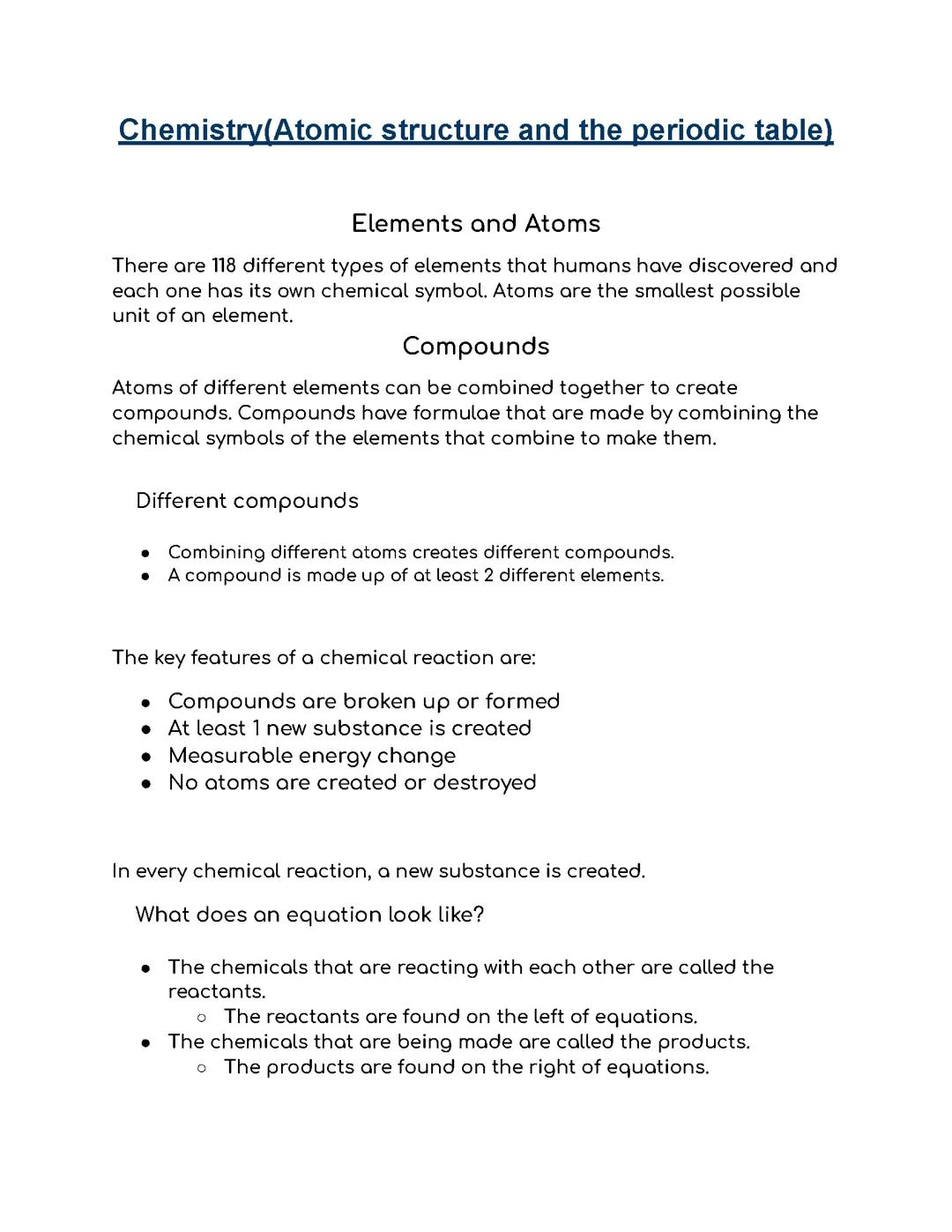 Chemistry(Atomic structure and the periodic table)