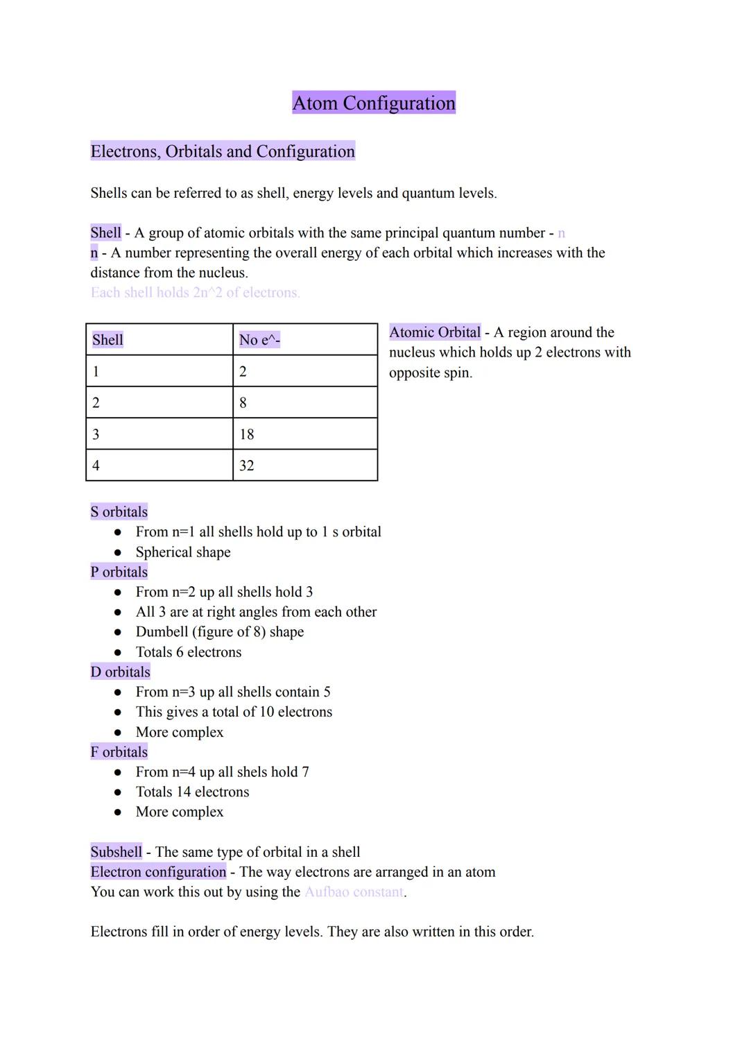 A Level Chemistry - Atom Configuration