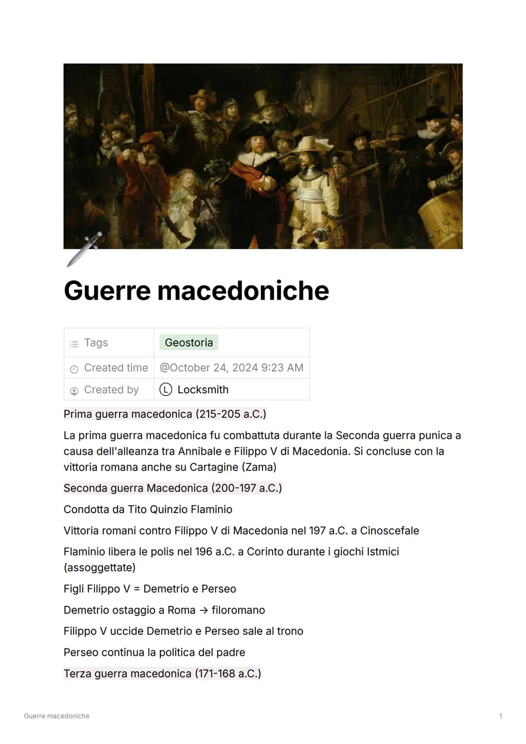 # Guerre macedoniche
Tags
Geostoria
Created time @October 24, 2024 9:23 AM
Created by Locksmith
Prima guerra macedonica (215-205 a.C.)