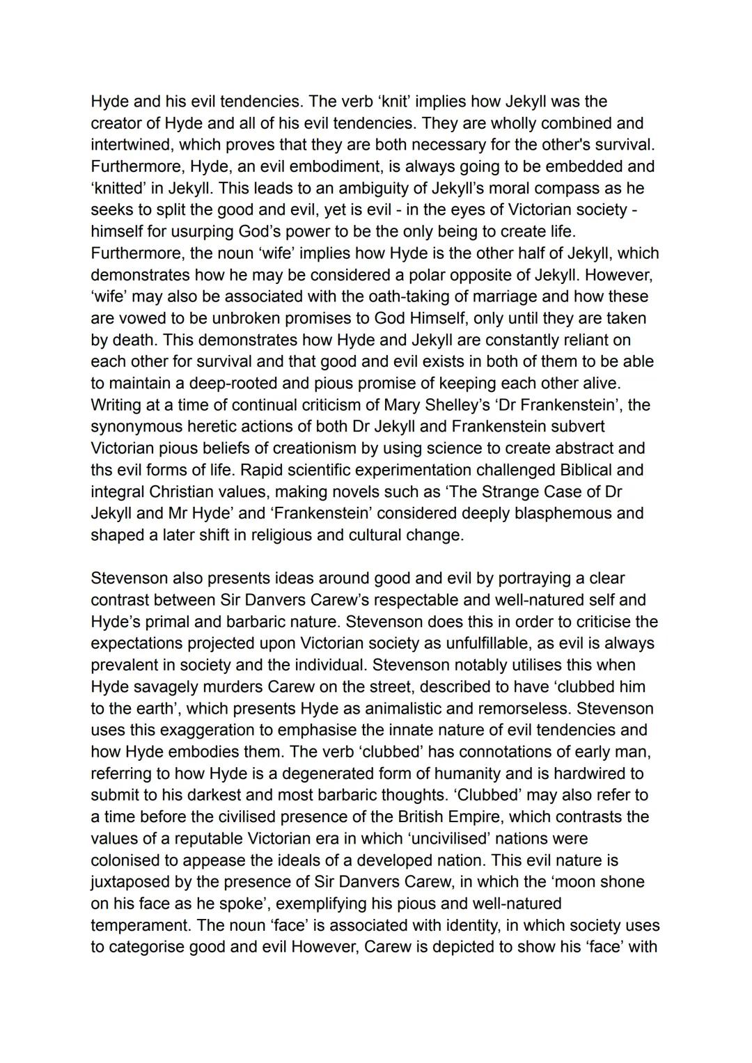 How does Stevenson portray ideas around good and
evil?
Carew's good nature - 'innocent and old-world kindness' 'the moon shone upon his face