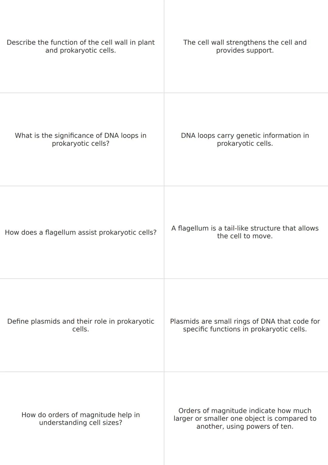 Describe the two main types of cells.
The two main types of cells are eukaryotic
and prokaryotic. Eukaryotic cells are larger
and more compl