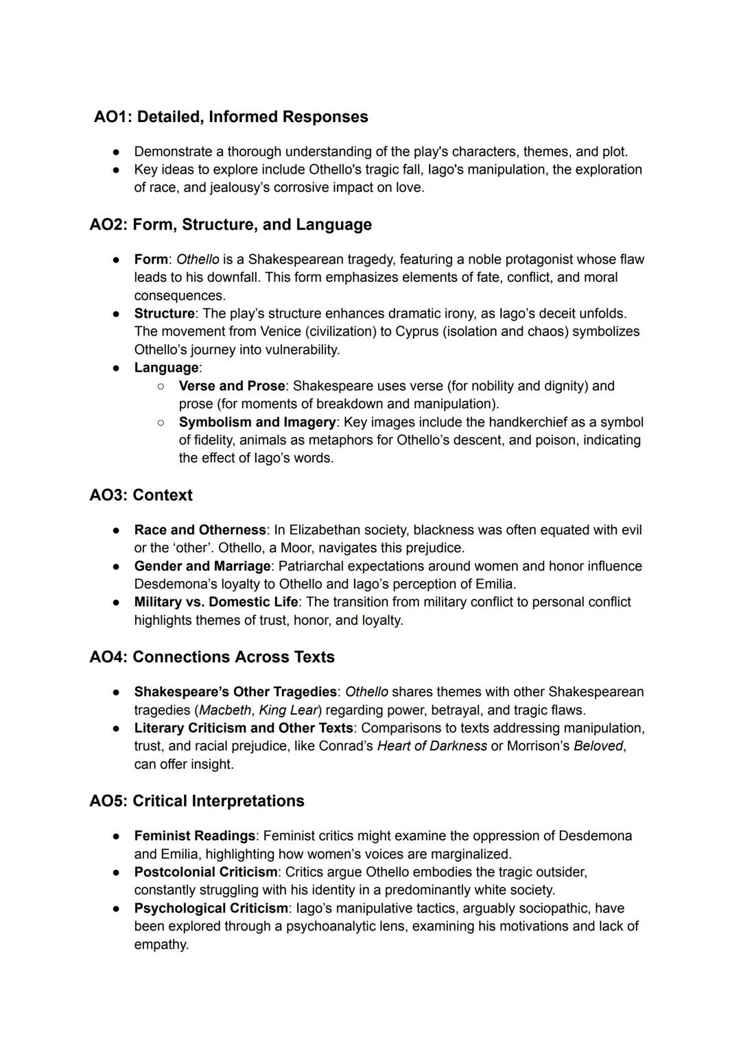 A01: Detailed, Informed Responses
Demonstrate a thorough understanding of the play's characters, themes, and plot.
.
Key ideas to explore in