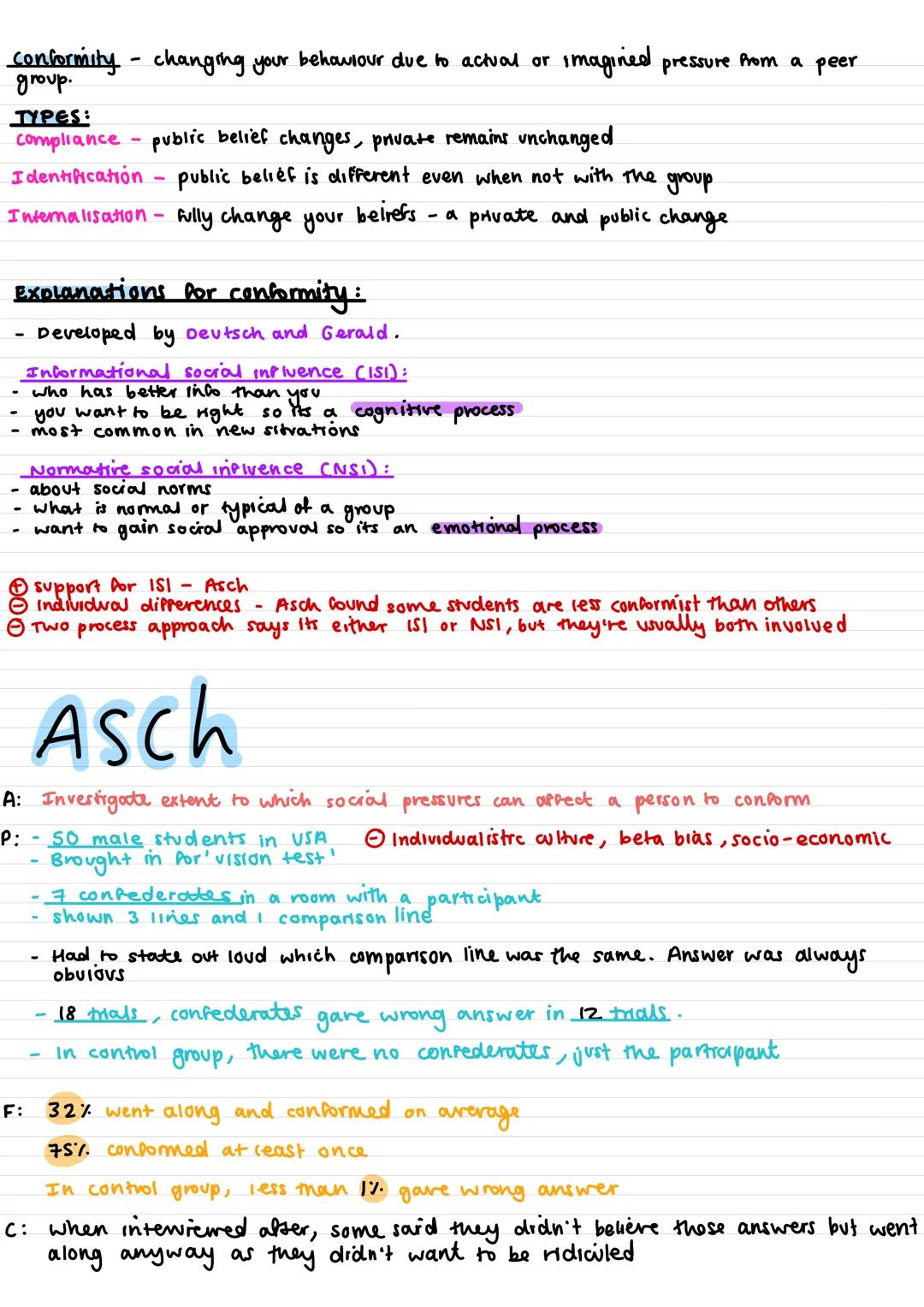 -
Conformity changing your behaviour due to actual or imagined pressure from a peer
group.
TYPES:
compliance - public belief changes, privat