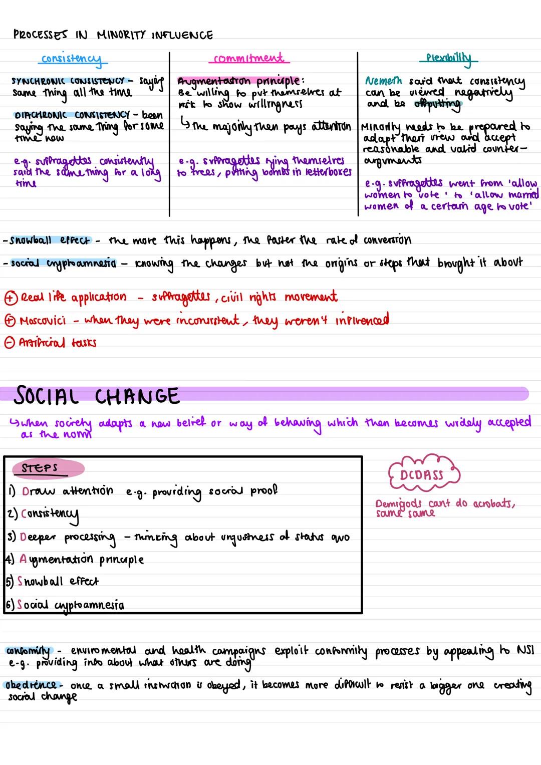 -
Conformity changing your behaviour due to actual or imagined pressure from a peer
group.
TYPES:
compliance - public belief changes, privat