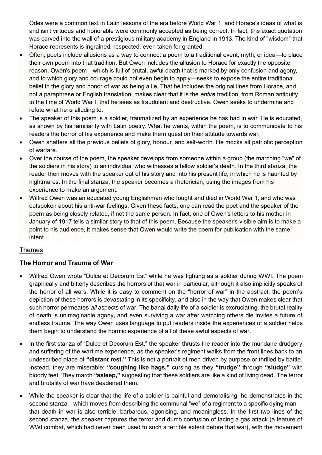 Dulce et Decorum est
Context
•
•
•
•
•
•
⋅
•
•
•
Owen was nervously exhausted from his experiences in France. For over two days he had been