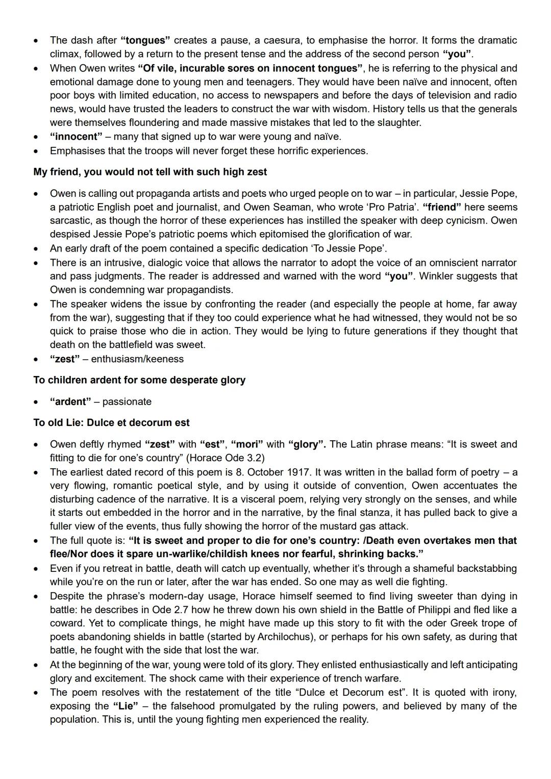 Dulce et Decorum est
Context
•
•
•
•
•
•
⋅
•
•
•
Owen was nervously exhausted from his experiences in France. For over two days he had been