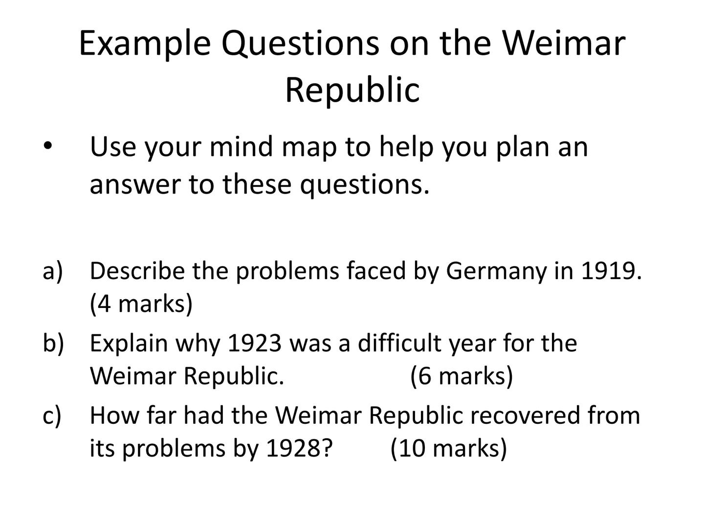 GCSE History
Paper 1: Germany Depth Study
Revision Mind Maps Q1: Was the Weimar Republic
doomed from the start? 1919: Spartacist Uprising
Co