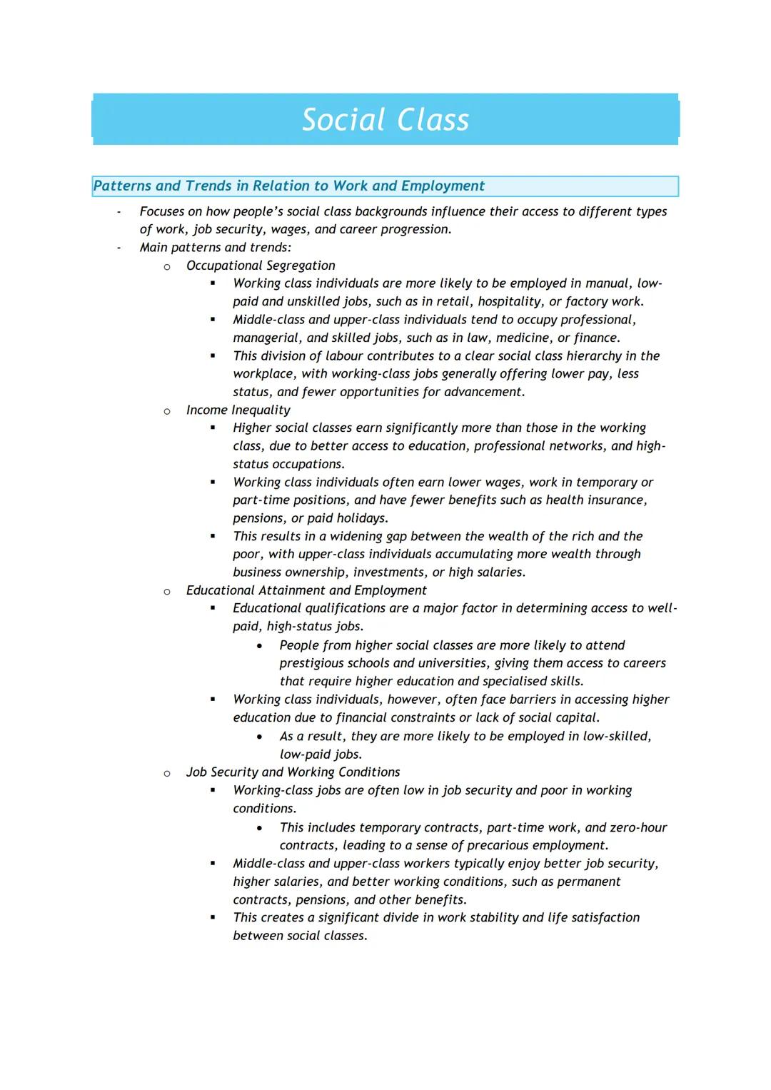 # Social Class
Patterns and Trends in Relation to Work and Employment
- Focuses on how people's social class backgrounds influence their a