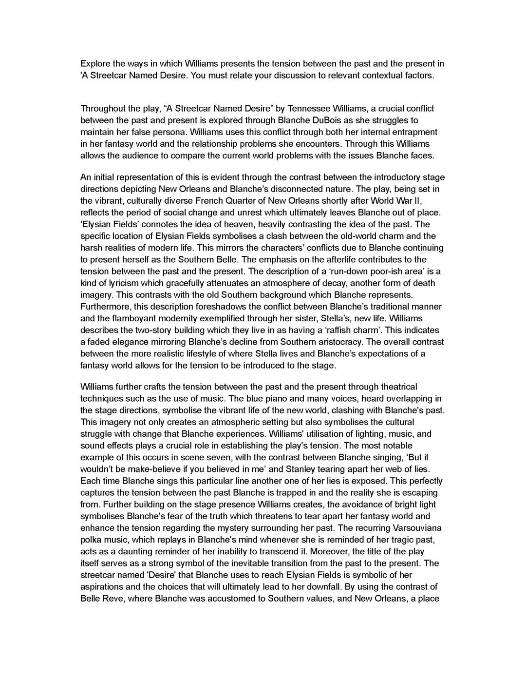 A Streetcar Named Desire: Tension between the past and the present