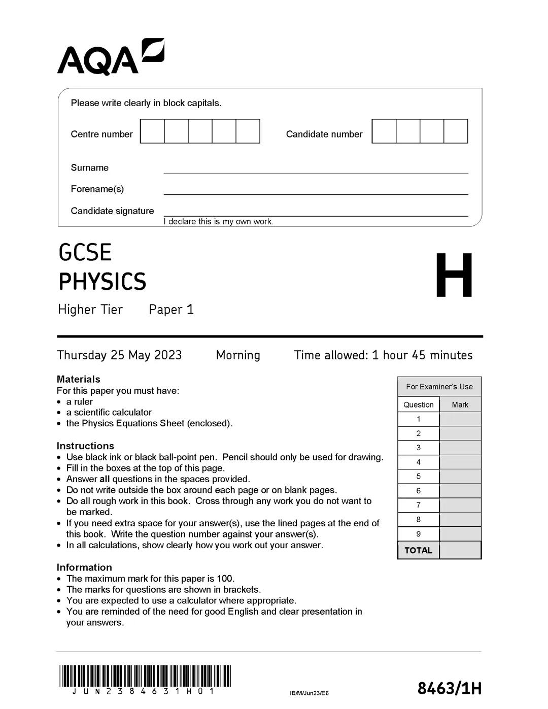 2023 Physics Paper 1: Practice Exam
