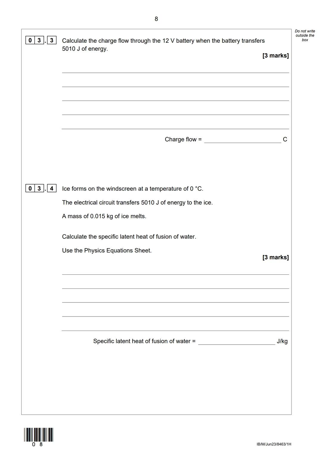 AQA
Please write clearly in block capitals.
Centre number
Surname
Forename(s)
Candidate signature
GCSE
PHYSICS
I declare this is my own work