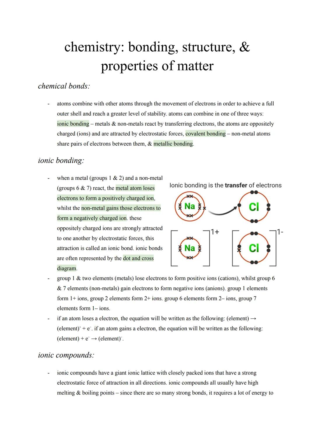 gcse | chemistry: bonding, structure, & properties of matter