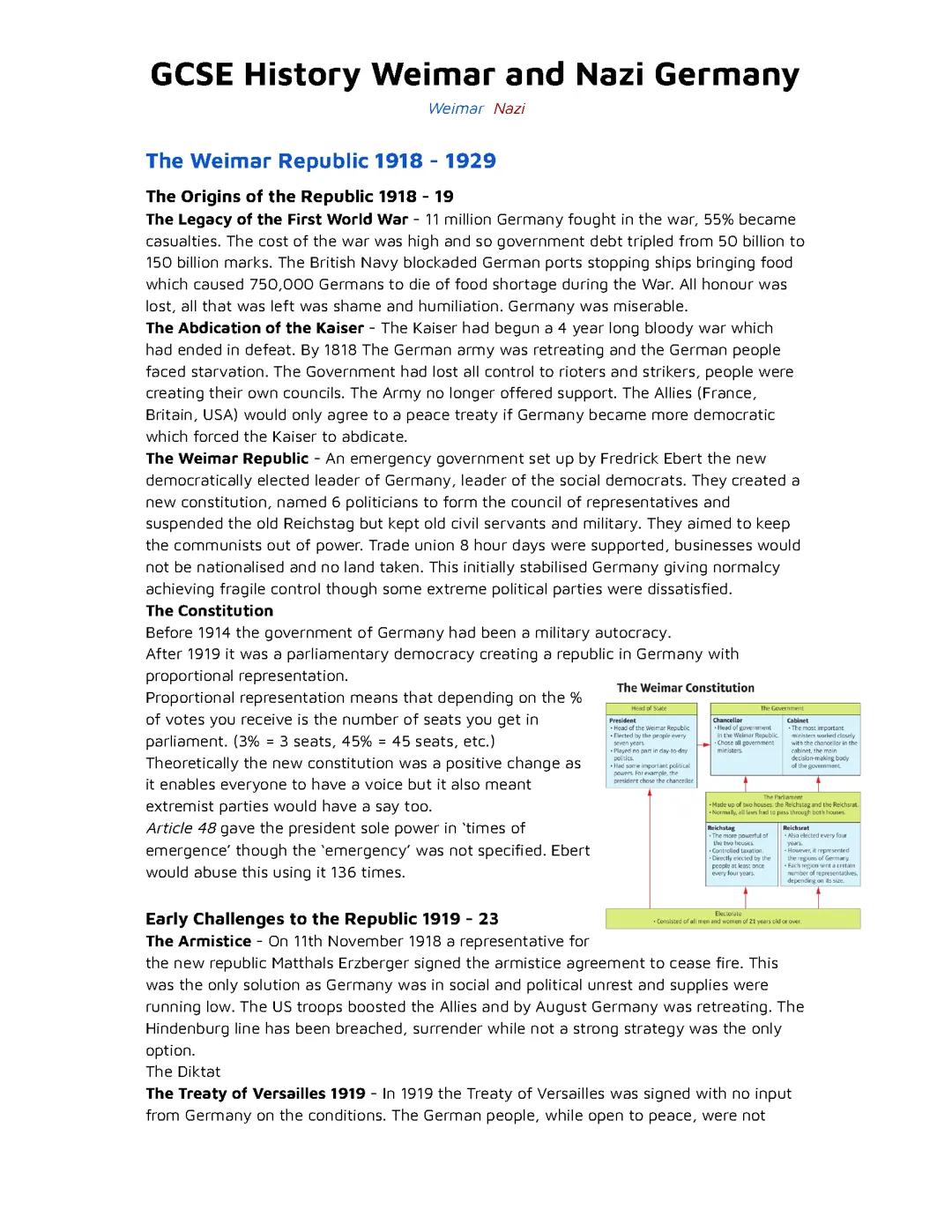 GCSE Edexcel Weimar and Nazi Germany