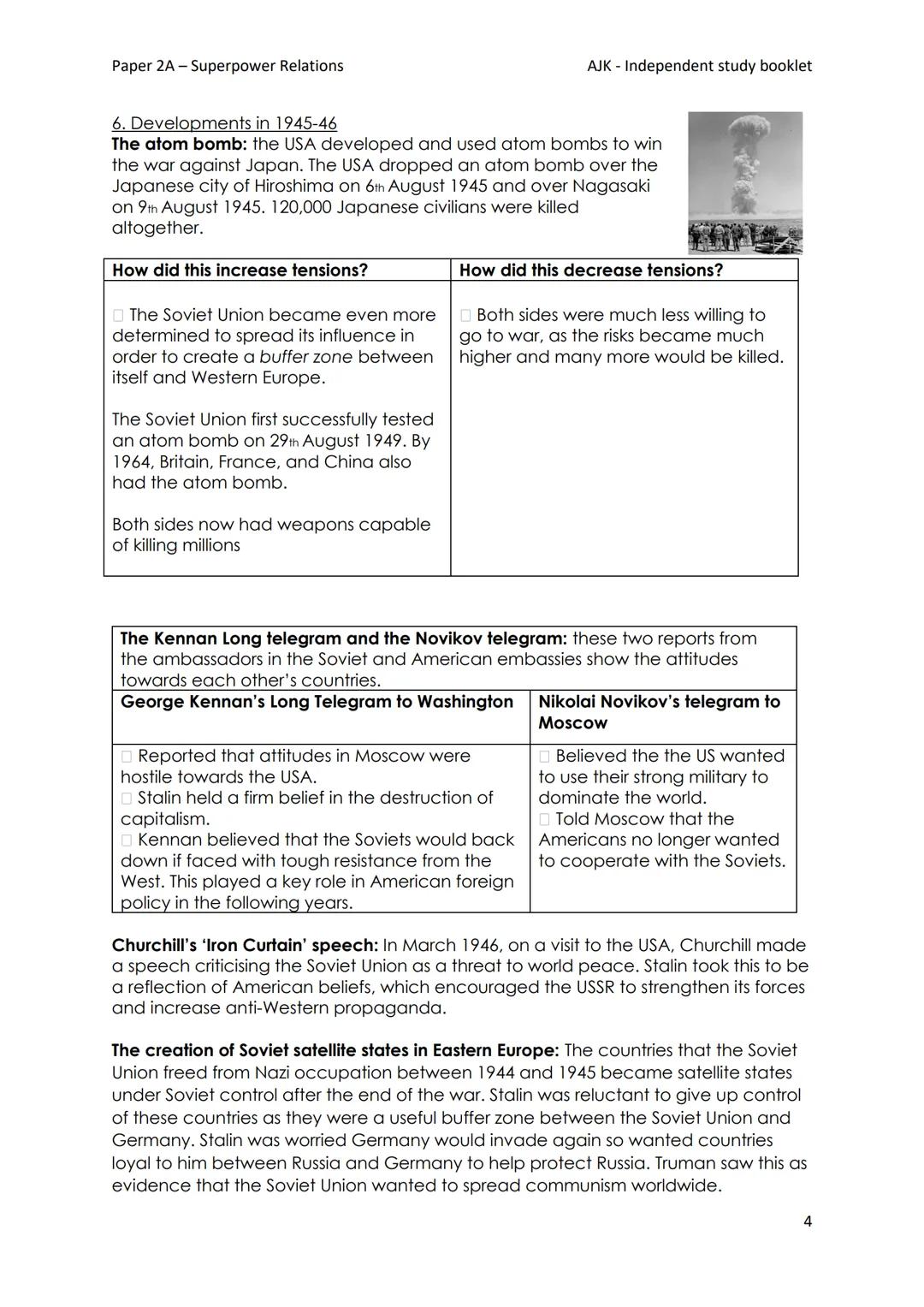 Paper 2A-Superpower Relations
AJK Independent study booklet
Year 11 GCSE History
Paper 2A-Cold War
Information booklet
Soviet Union Stalin
K