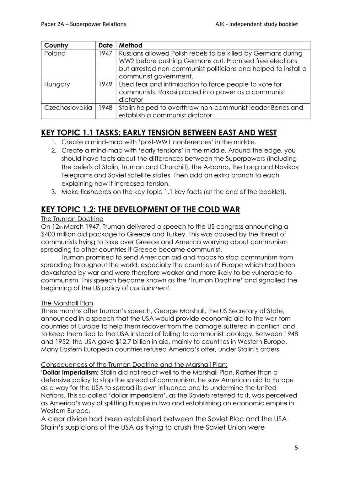 Paper 2A-Superpower Relations
AJK Independent study booklet
Year 11 GCSE History
Paper 2A-Cold War
Information booklet
Soviet Union Stalin
K