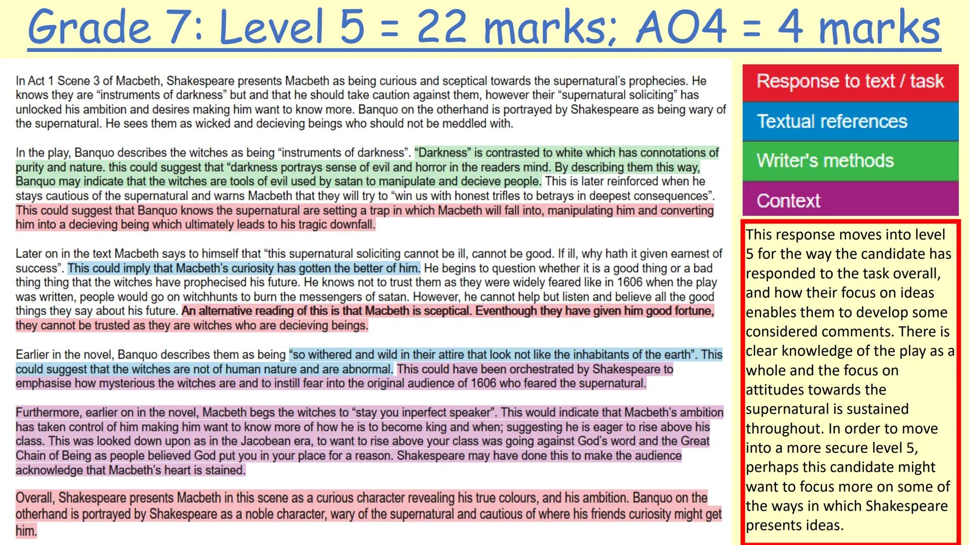 # English Literature
Model Answers # Macbeth Model Answers # Grade 9: Level 6 = 30 marks; AO4 = 4 marks
Shakespeare presents Macbeth as a