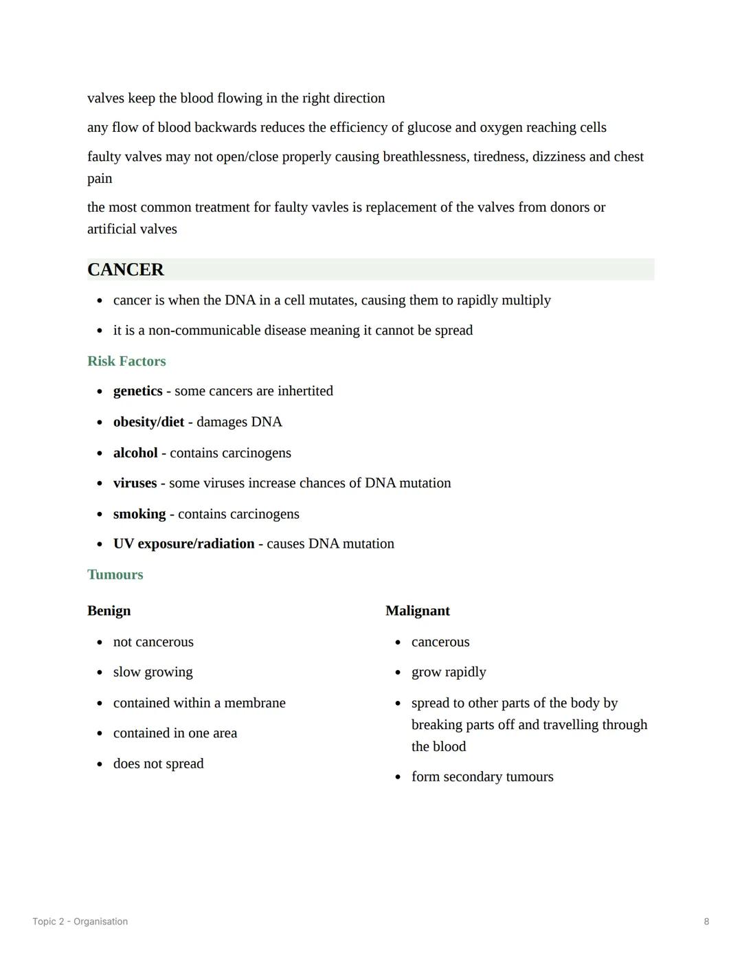 Topic 2 - Organisation
PRINCIPLES OF ORGANISATION
⚫ cells are the basic building blocks of all living organisms
•
a tissue is a group of cel