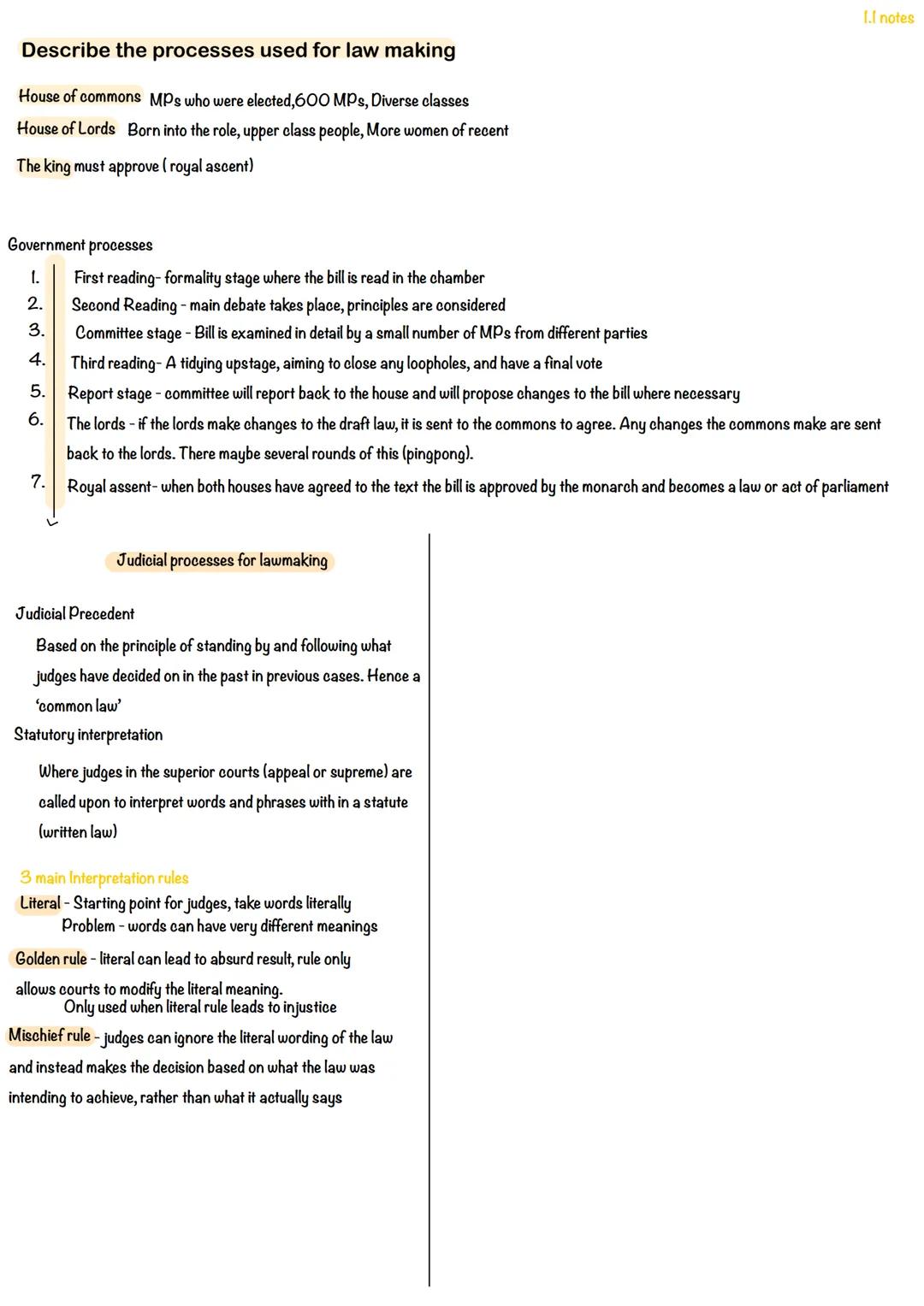 Describe the processes used for law making
House of commons MPs who were elected, 600 MPs, Diverse classes
House of Lords Born into the role