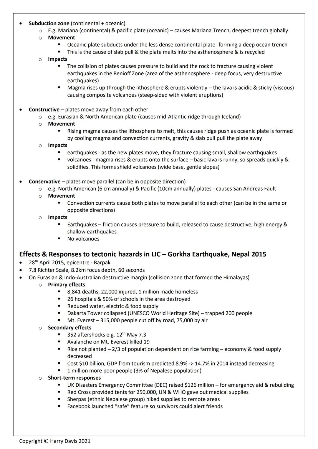 # GEOGRAPHY
# REVISION
PHYSICAL
Natural Hazards
Living World
Physical Landscapes
Copyright ยฉ Harry Davis 2021 # Topic 1 - Natural Hazard