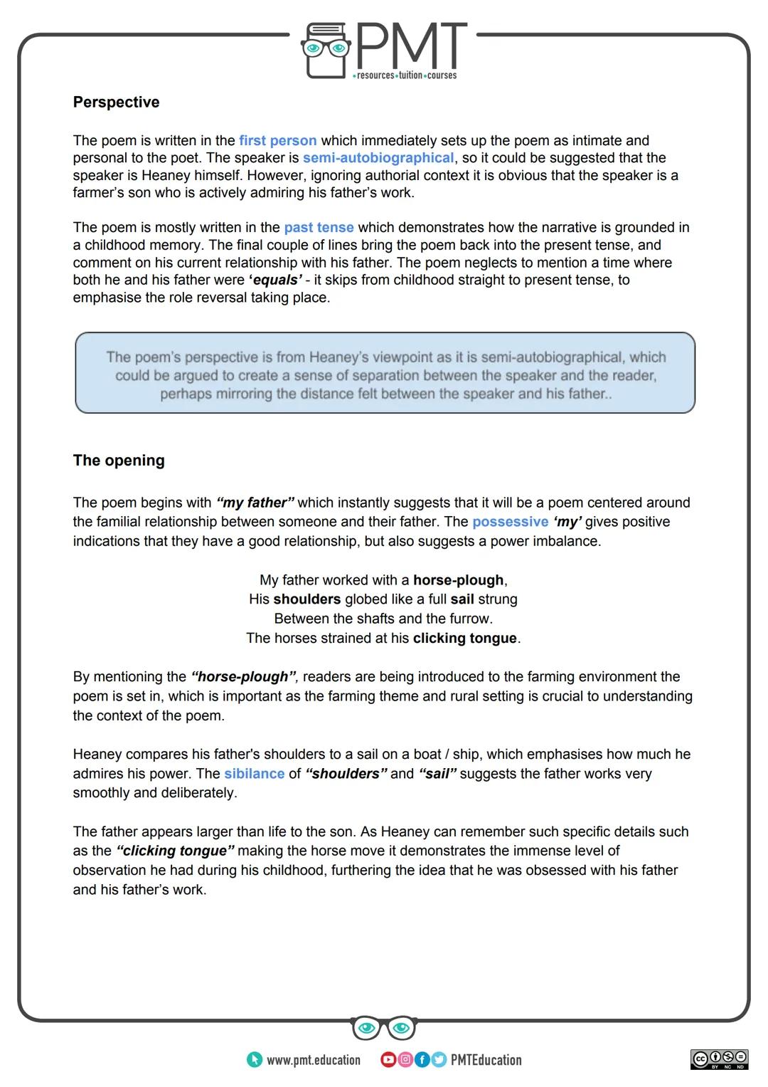 PMT
-resources-tuition-courses
# AQA English GCSE
## Poetry: Love & Relationships
Follower - Seamus Heaney
This work by PMT Education is