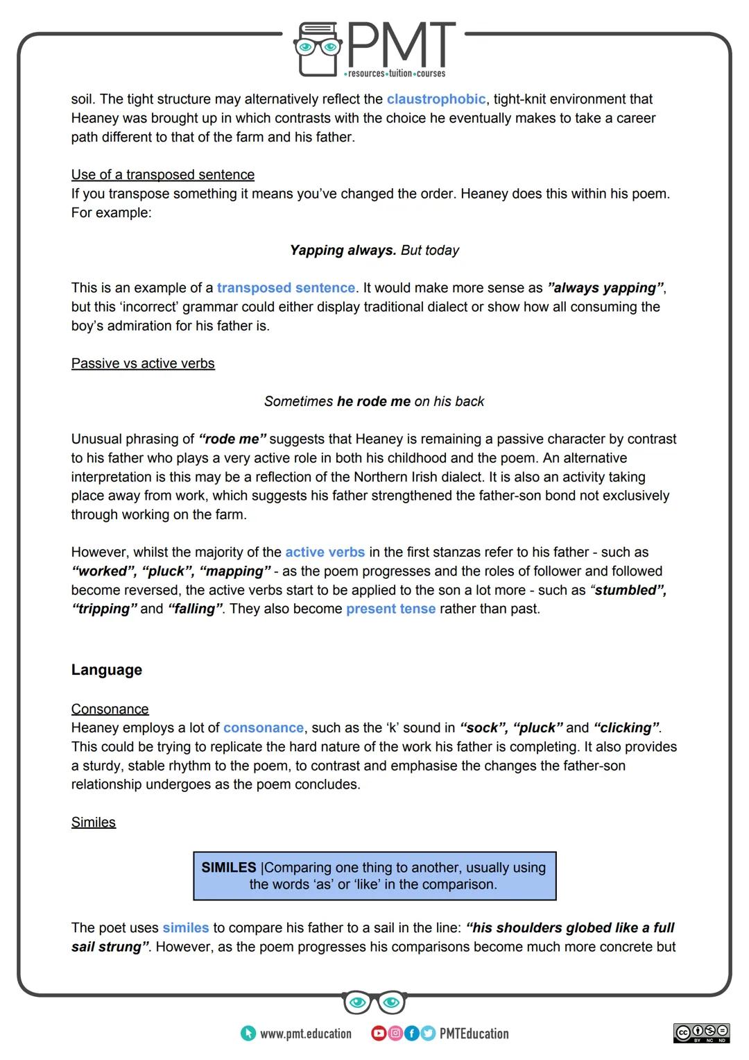 PMT
-resources-tuition-courses
# AQA English GCSE
## Poetry: Love & Relationships
Follower - Seamus Heaney
This work by PMT Education is