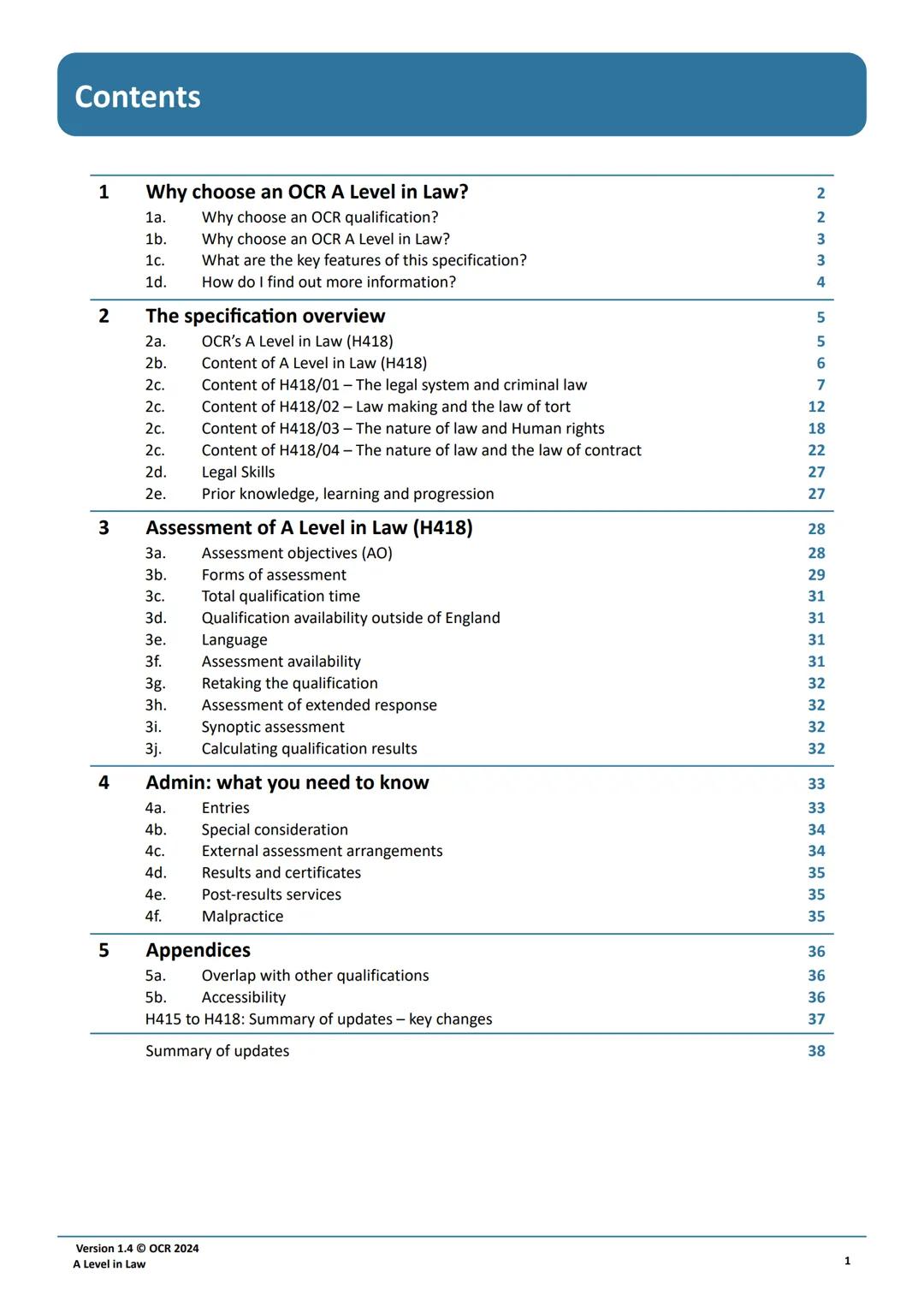 Qualification
Accredited
OCR
Oxford Cambridge and RSA
A LEVEL
Specification
LAW
H418
For first assessment in 2022
Version 1.4 (February 20
