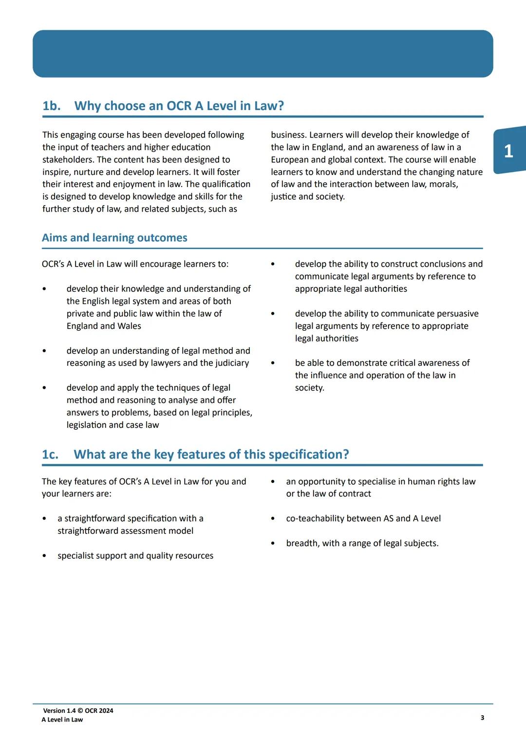 Qualification
Accredited
OCR
Oxford Cambridge and RSA
A LEVEL
Specification
LAW
H418
For first assessment in 2022
Version 1.4 (February 20