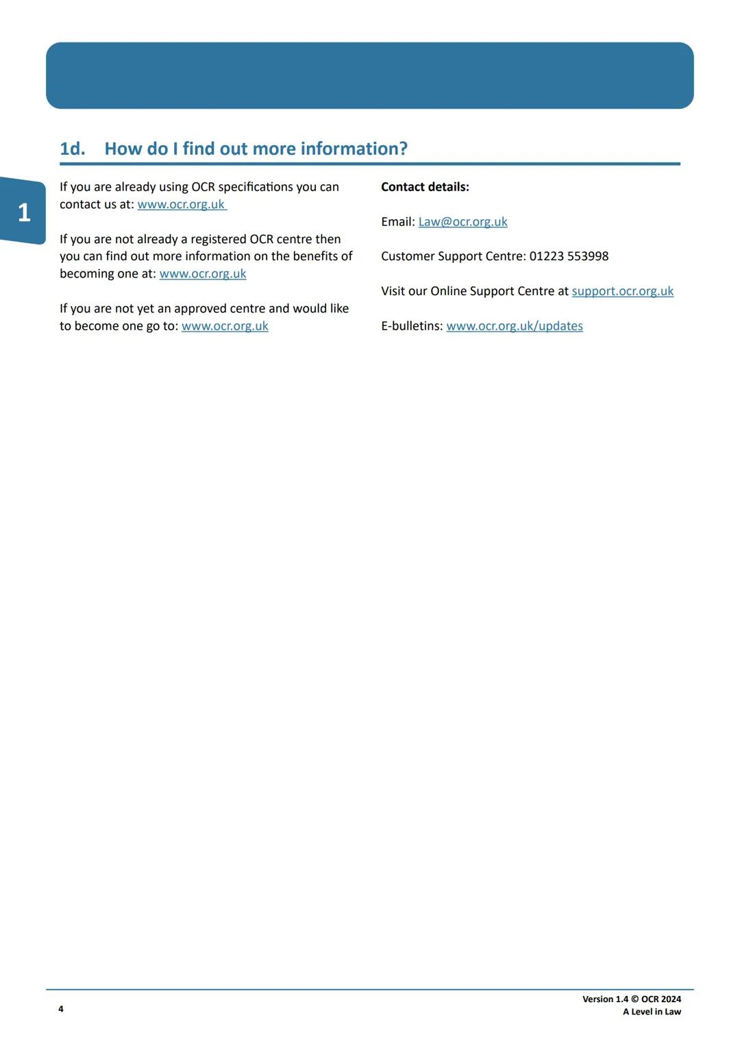 Qualification
Accredited
OCR
Oxford Cambridge and RSA
A LEVEL
Specification
LAW
H418
For first assessment in 2022
Version 1.4 (February 20