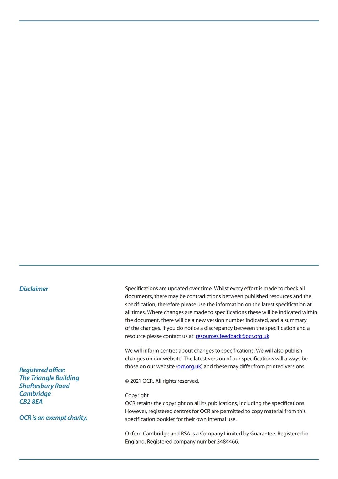 Qualification
Accredited
OCR
Oxford Cambridge and RSA
A LEVEL
Specification
LAW
H415
For first assessment in 2019
Version 1.2 (February