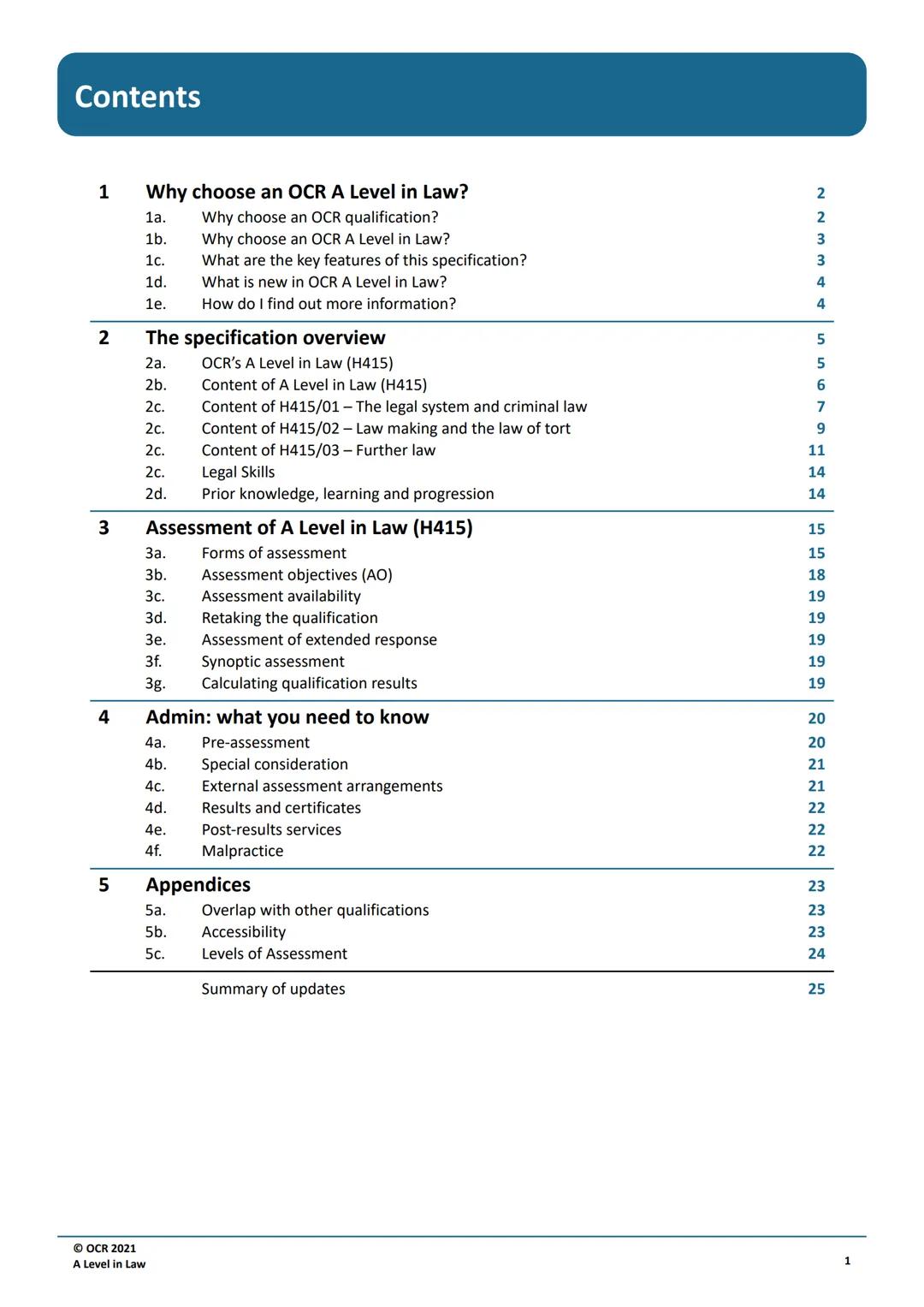 Qualification
Accredited
OCR
Oxford Cambridge and RSA
A LEVEL
Specification
LAW
H415
For first assessment in 2019
Version 1.2 (February