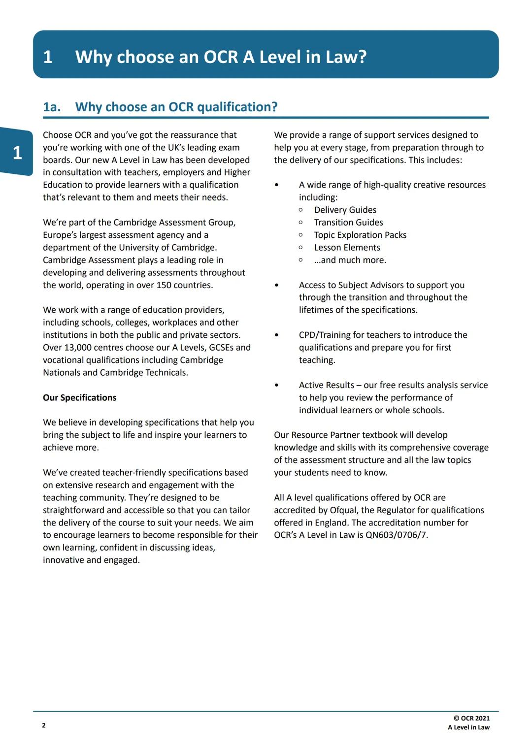Qualification
Accredited
OCR
Oxford Cambridge and RSA
A LEVEL
Specification
LAW
H415
For first assessment in 2019
Version 1.2 (February