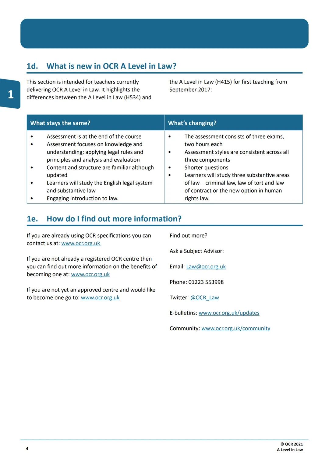 Qualification
Accredited
OCR
Oxford Cambridge and RSA
A LEVEL
Specification
LAW
H415
For first assessment in 2019
Version 1.2 (February