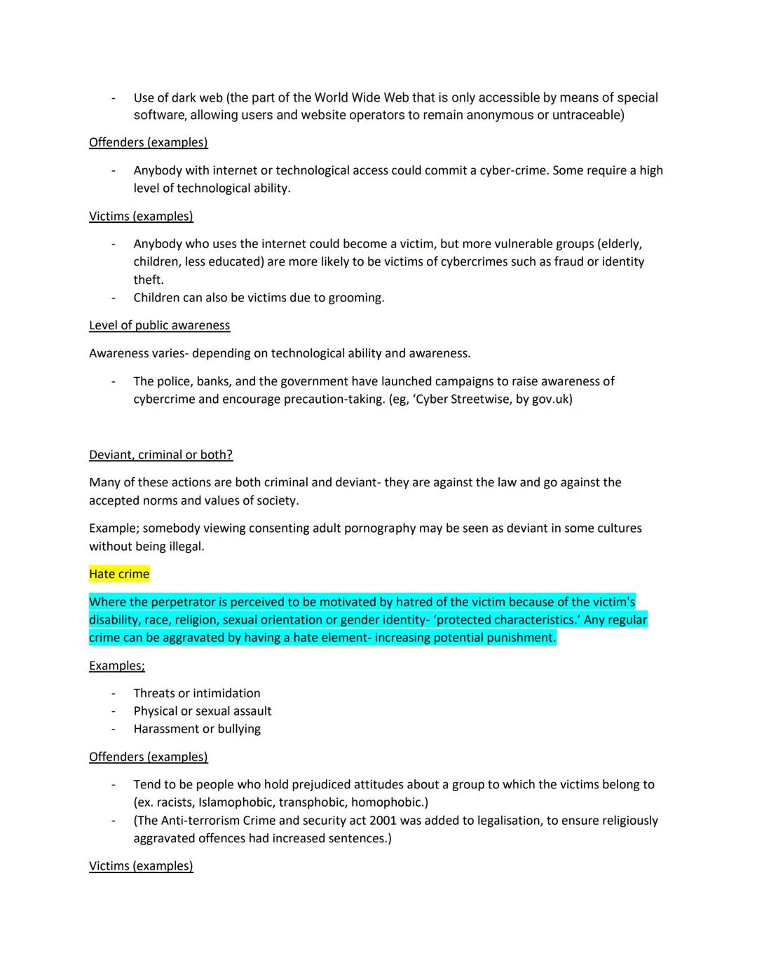 Unit 1- Changing awareness of crime
The difference between criminal behavior and deviant behavior:
- Deviance can be seen as 'rule-breaking'