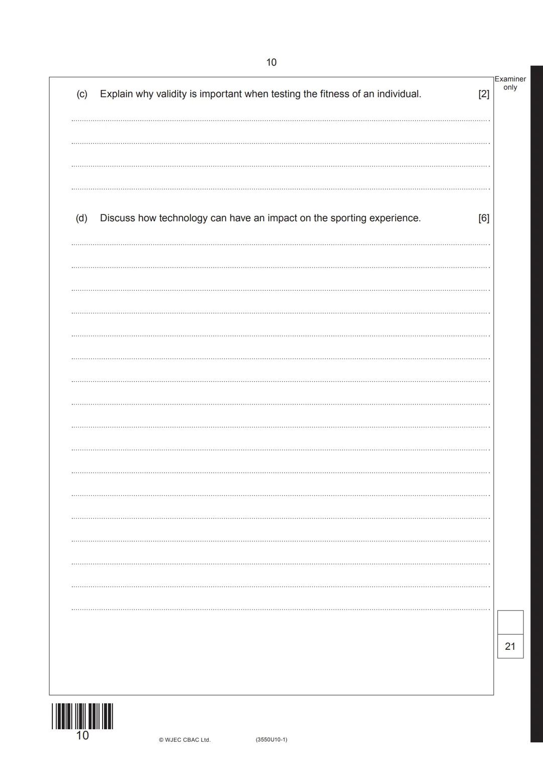 --- OCR Start ---
Surname
First name(s)
GCSE
wjec
ัะฒะฐั
3550U10-1
Centre
Number
S23-3550U10-1
WEDNESDAY 17 MAY 2023 - AFTERNOON
PHYSICAL EDUC