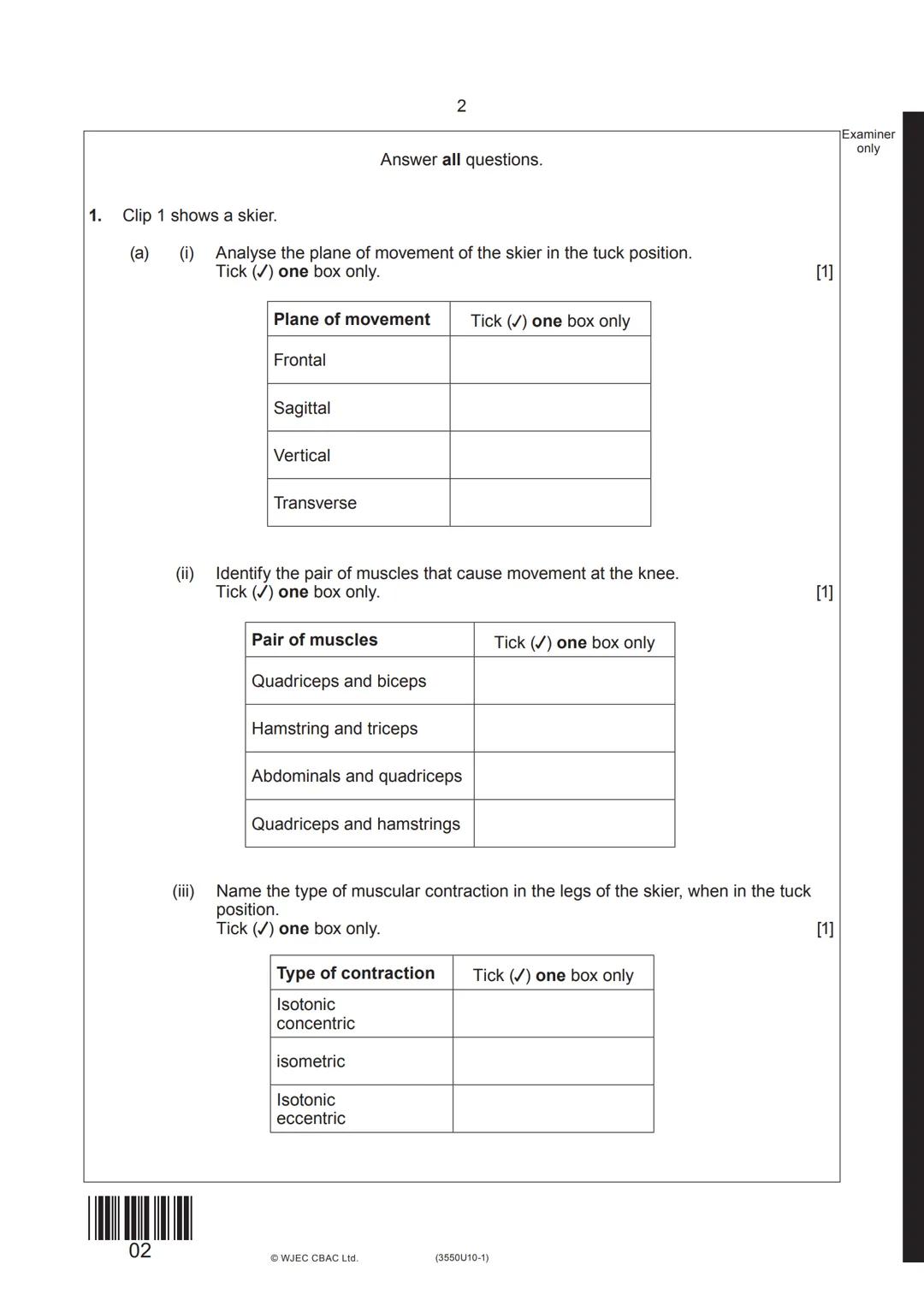 --- OCR Start ---
Surname
First name(s)
GCSE
wjec
ัะฒะฐั
3550U10-1
Centre
Number
S23-3550U10-1
WEDNESDAY 17 MAY 2023 - AFTERNOON
PHYSICAL EDUC