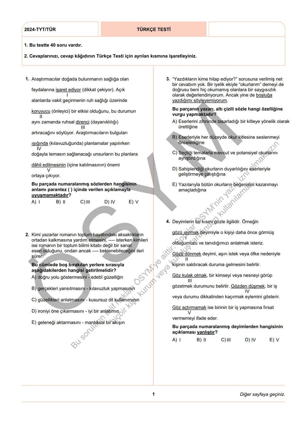 ÖSYM
T.C. Ölçme, Seçme ve Yerleştirme Merkezi
YÜKSEKÖĞRETİM KURUMLARI SINAVI
TEMEL YETERLİLİK TESTİ
(2024-TYT)
8 HAZİRAN 2024 CUMARTESİ