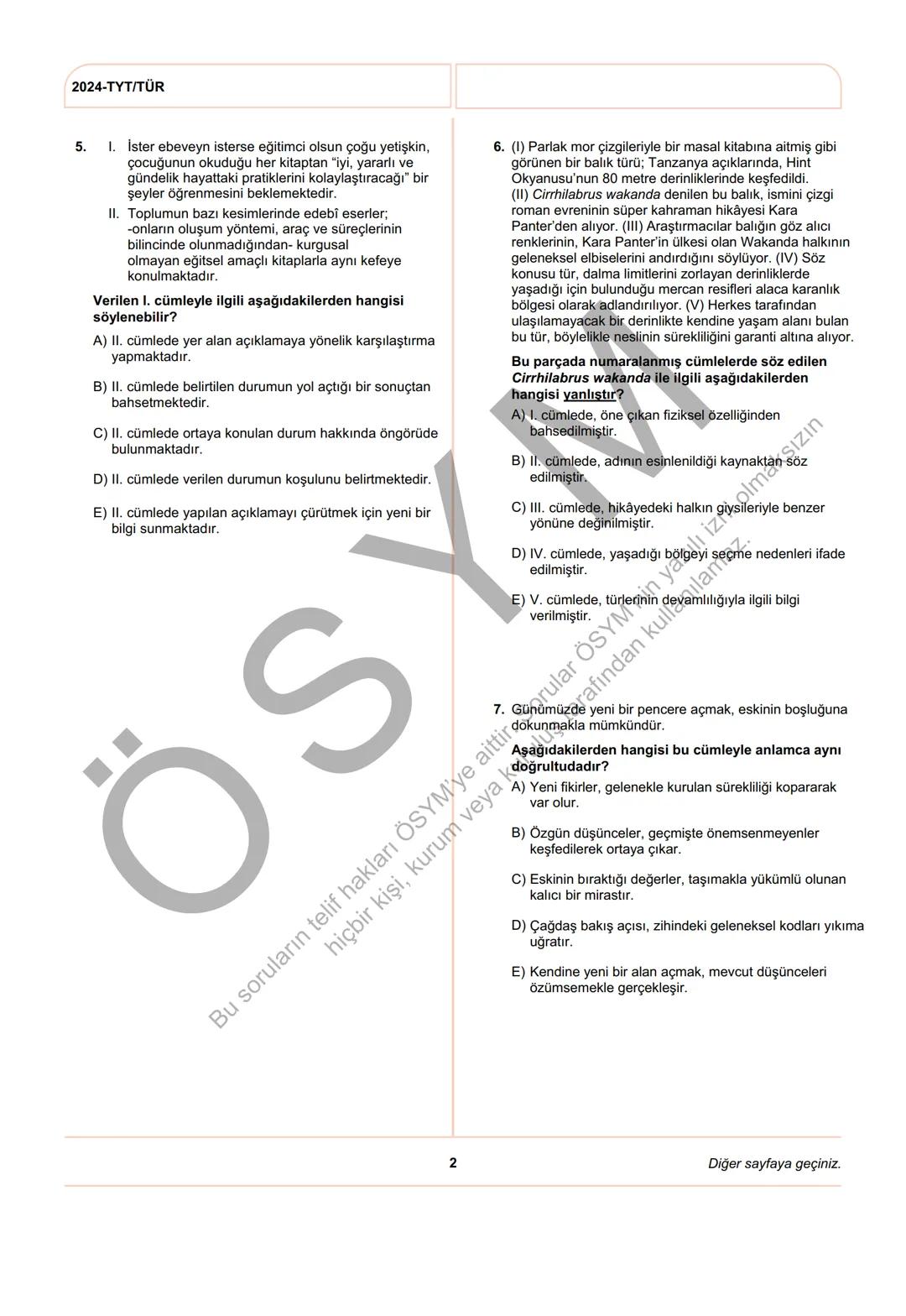 ÖSYM
T.C. Ölçme, Seçme ve Yerleştirme Merkezi
YÜKSEKÖĞRETİM KURUMLARI SINAVI
TEMEL YETERLİLİK TESTİ
(2024-TYT)
8 HAZİRAN 2024 CUMARTESİ