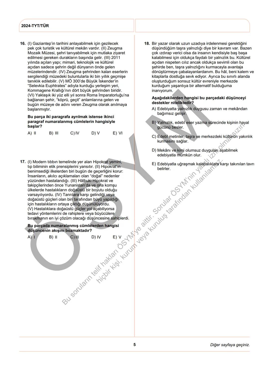 ÖSYM
T.C. Ölçme, Seçme ve Yerleştirme Merkezi
YÜKSEKÖĞRETİM KURUMLARI SINAVI
TEMEL YETERLİLİK TESTİ
(2024-TYT)
8 HAZİRAN 2024 CUMARTESİ