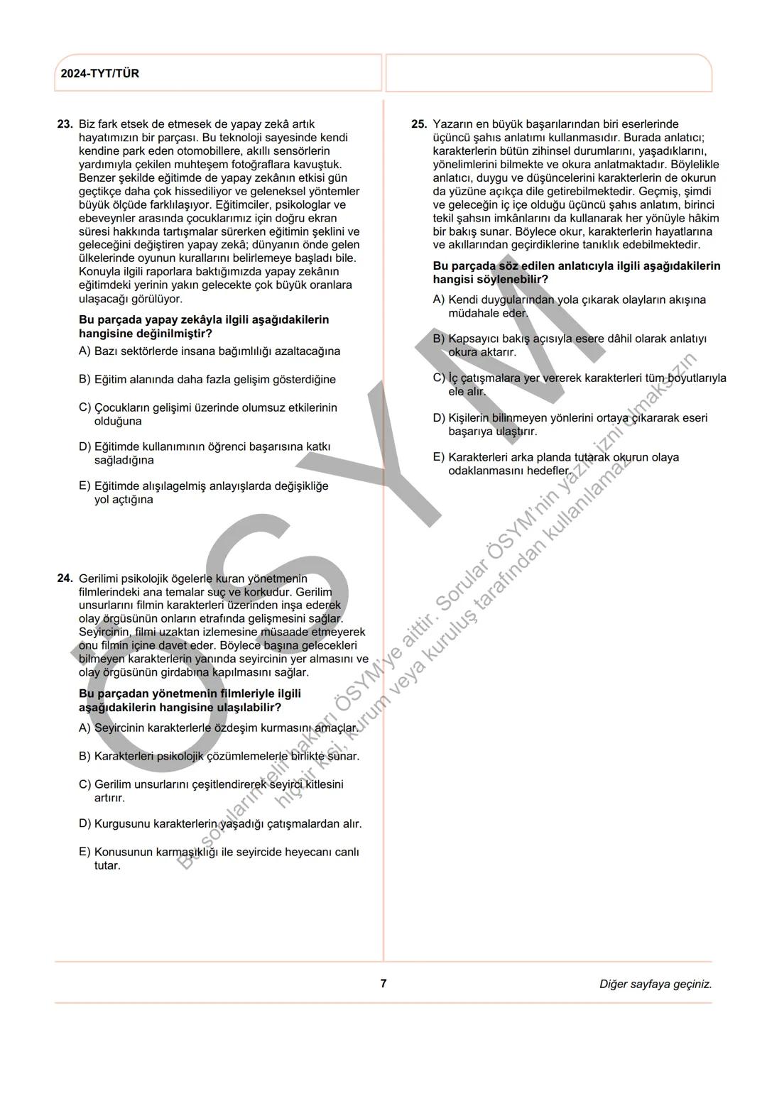 ÖSYM
T.C. Ölçme, Seçme ve Yerleştirme Merkezi
YÜKSEKÖĞRETİM KURUMLARI SINAVI
TEMEL YETERLİLİK TESTİ
(2024-TYT)
8 HAZİRAN 2024 CUMARTESİ