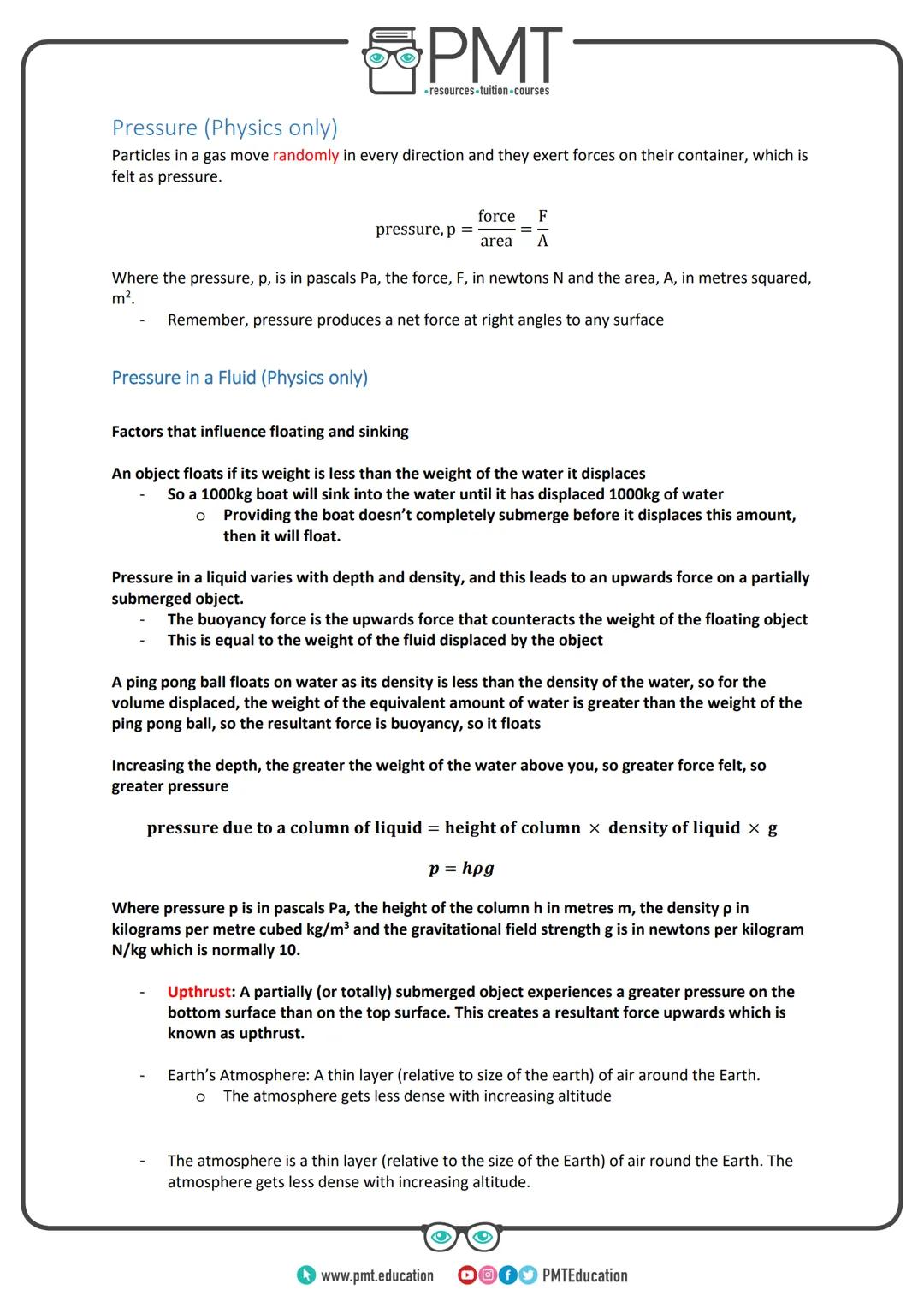 --- OCR Start ---
PMT
-resources-tuition-courses
AQA GCSE Physics
Topic 5: Forces
Notes
(Content in bold is for Higher Tier only)
www.pmt.ed