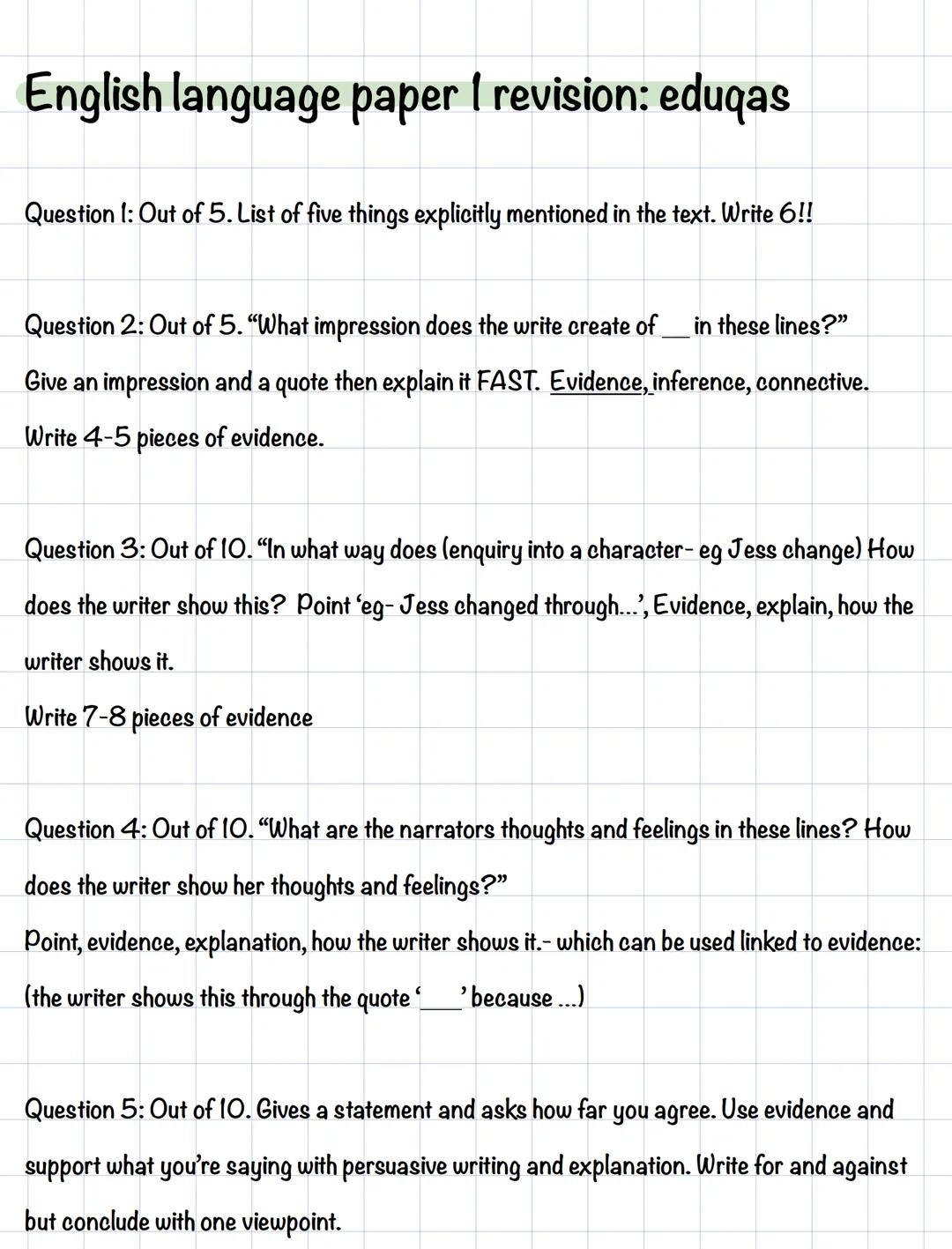 English language paper 1 Eduqas