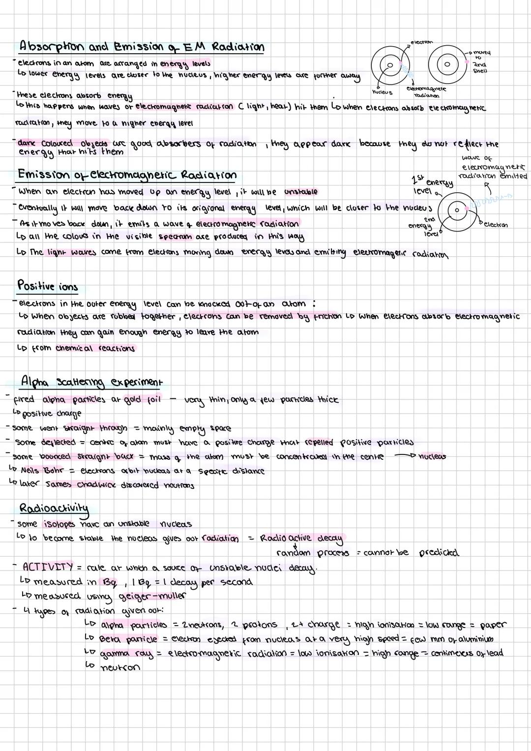 # Absorption and Emission of EM Radiation
- electrons in an atom are arranged in energy levels
- Lo lower energy levels are closer to the n