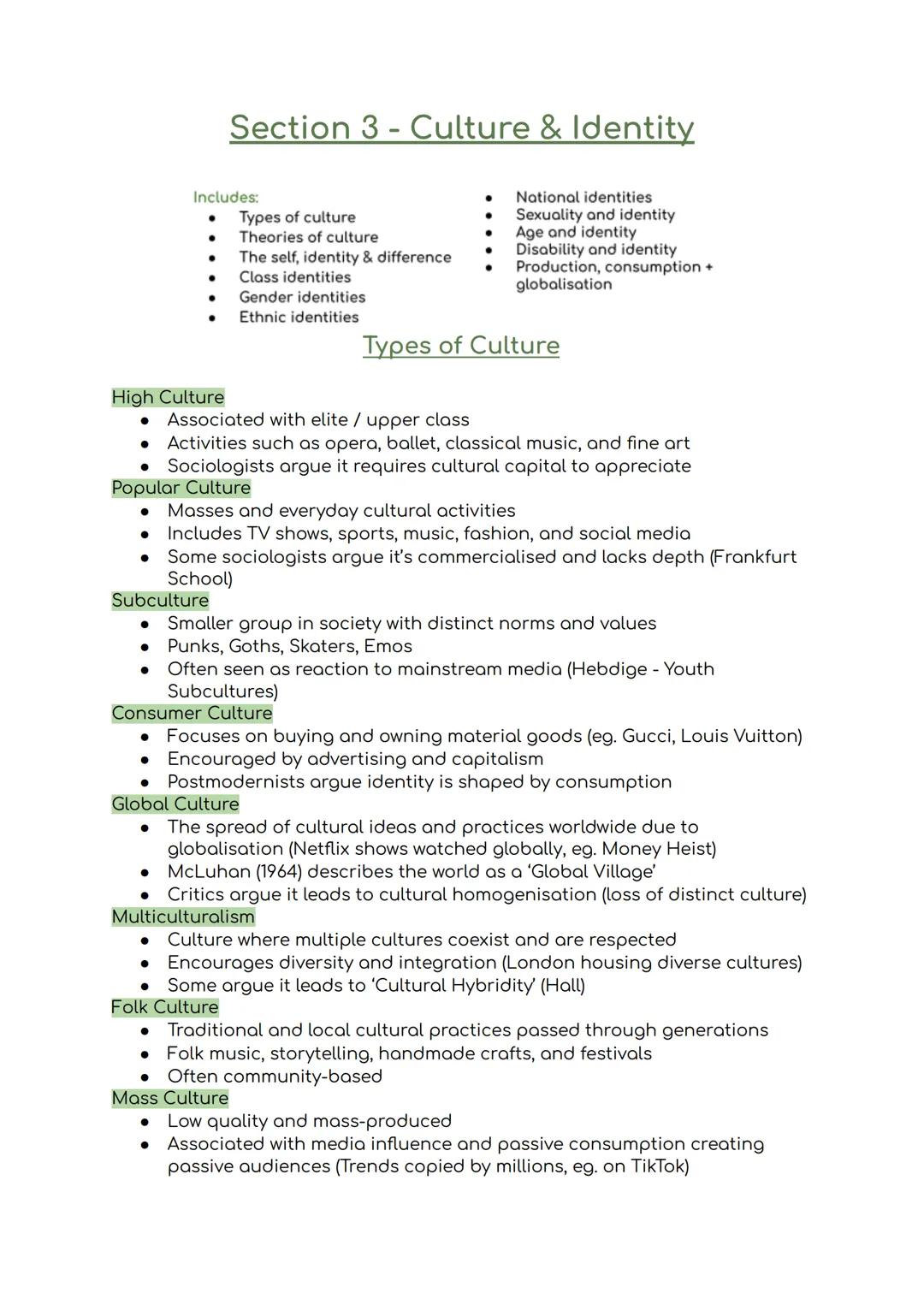 Section 3 Culture & Identity - Types of Culture