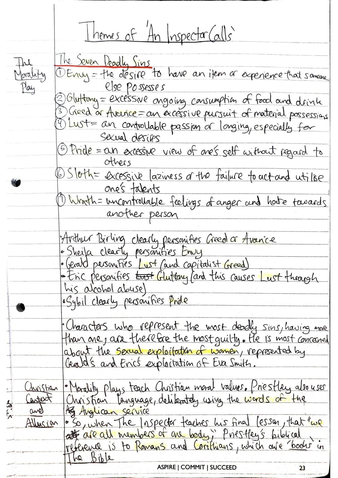 # Themes of `An Inspector Calls`
The Seven Deadly Sins
The
Morality
Play
① Envy - the desire to have an item or experience that someone
el